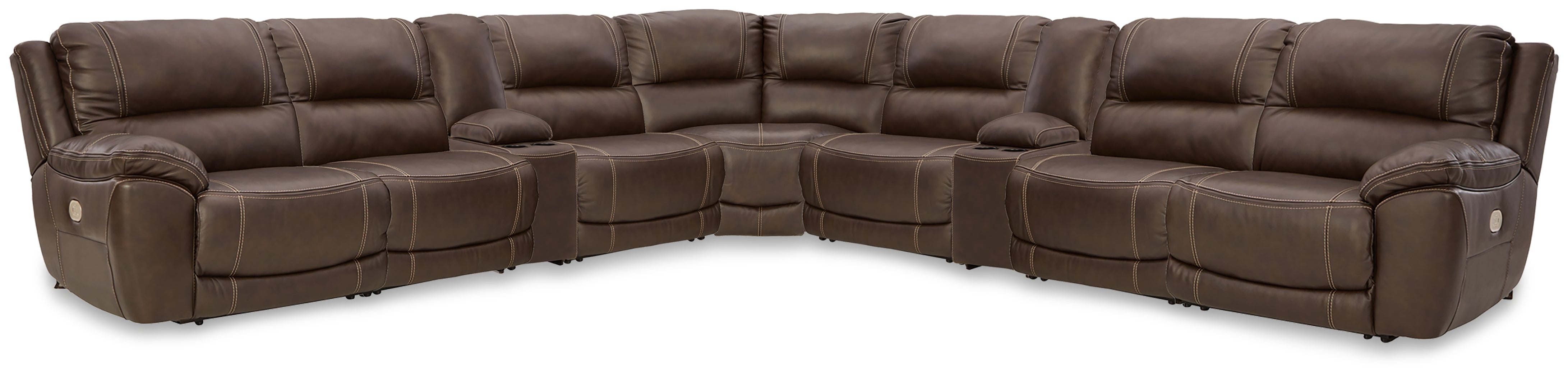 Coral Furniture - Ashley Furniture - Dunleith 9-piece Power Reclining Sectional - 9-piece Power Reclining Sectional / Chocolate - U71604S10