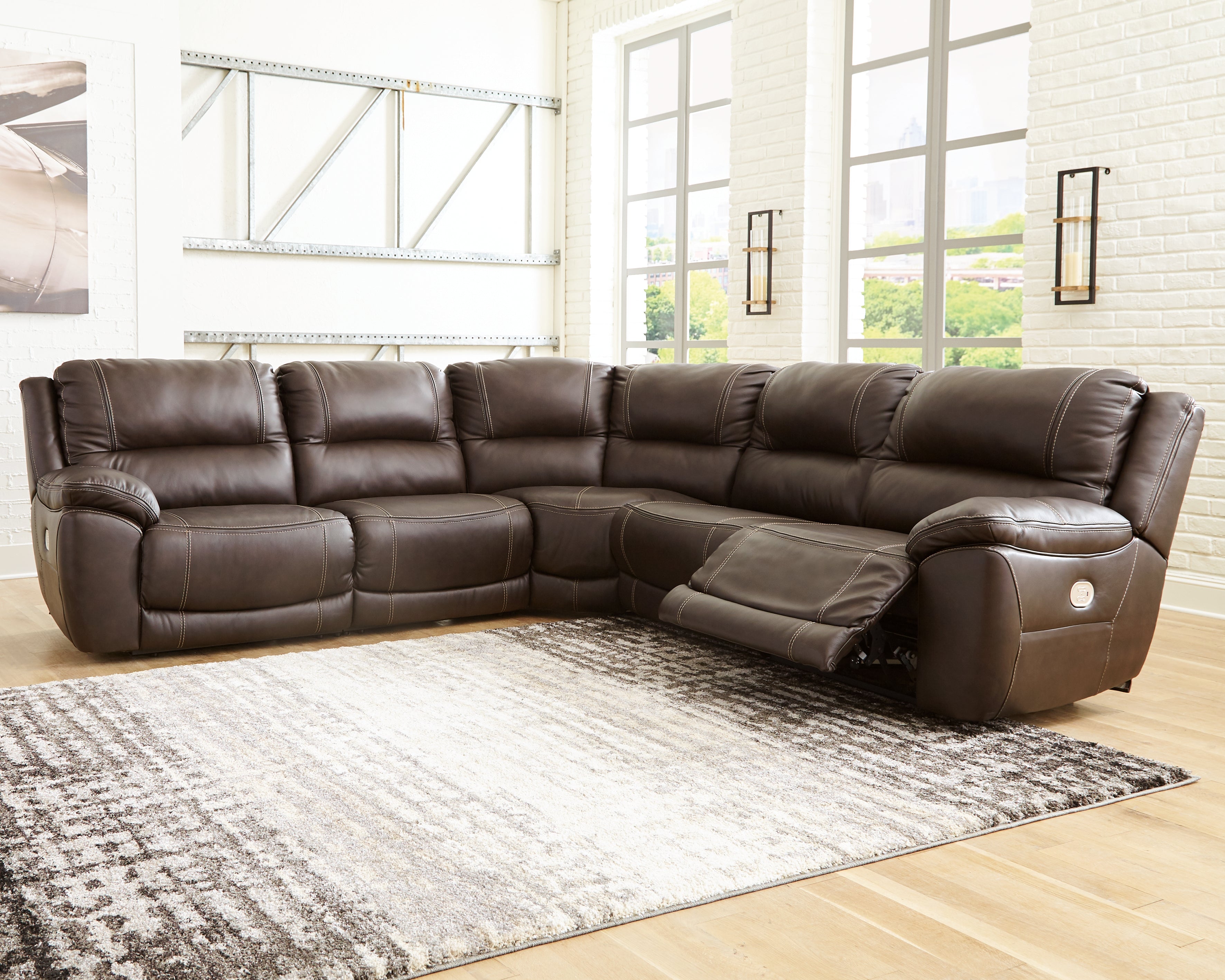 Coral Furniture - Ashley Furniture - Dunleith Sectional - 3-Piece Power Reclining Loveseat with Console / Chocolate - U71604S4