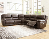 Coral Furniture - Ashley Furniture - Dunleith Sectional - 3-Piece Power Reclining Loveseat with Console / Chocolate - U71604S4