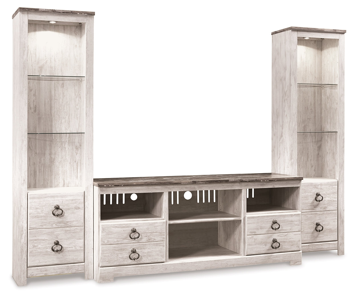 Coral Furniture - Ashley Furniture - Willowton 3-Piece Entertainment Center - 3-Piece Entertainment Center / Whitewash - W267W16