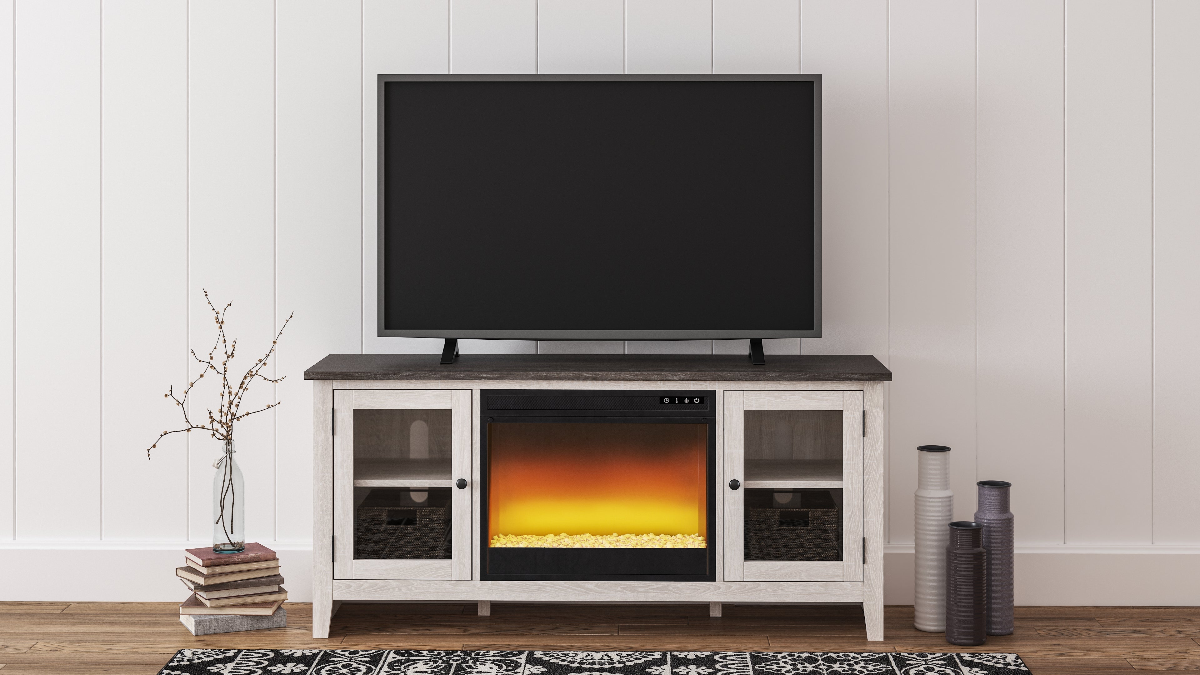 Coral Furniture - Ashley Furniture - Dorrinson 60" TV Stand with Electric Fireplace - 60" TV Stand with Electric Fireplace / Two-tone - W287W2