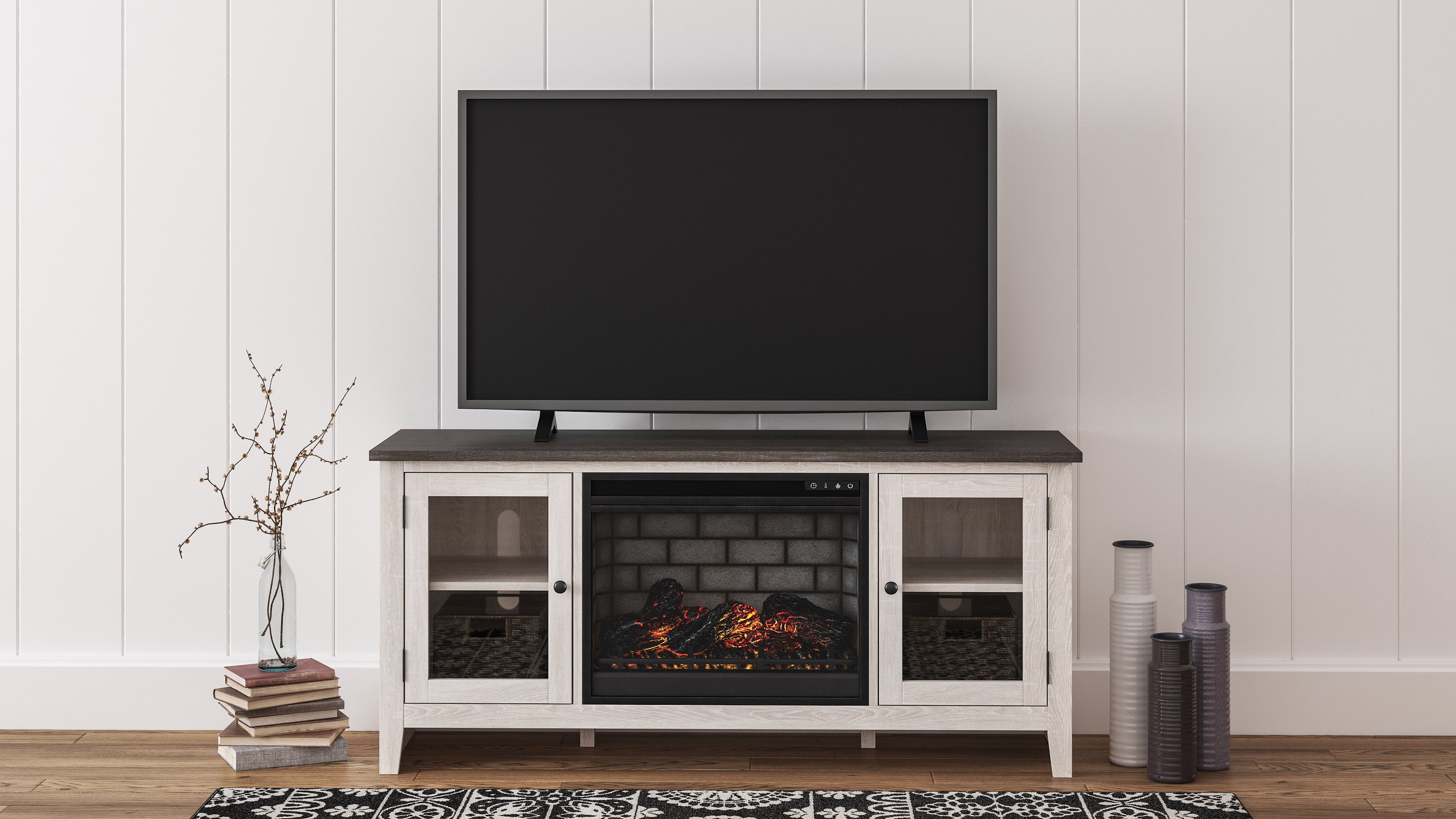 Coral Furniture - Ashley Furniture - Dorrinson 60" TV Stand with Electric Fireplace - 60" TV Stand with Electric Fireplace / Two-tone - W287W3