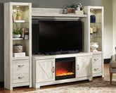 Coral Furniture - Ashley Furniture - Bellaby 4-Piece Entertainment Center with Fireplace - 4-Piece Entertainment Center with Fireplace / Whitewash - W331W5