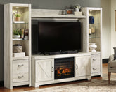 Coral Furniture - Ashley Furniture - Bellaby 4-Piece Entertainment Center with Electric Fireplace - 4-Piece Entertainment Center with Electric Fireplace / Whitewash - W331W8