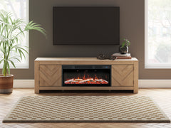 Coral Furniture - Ashley Furniture - Cayboni 71" TV Stand with Electric Fireplace - 71" TV Stand with Electric Fireplace / Tan - W3787W1