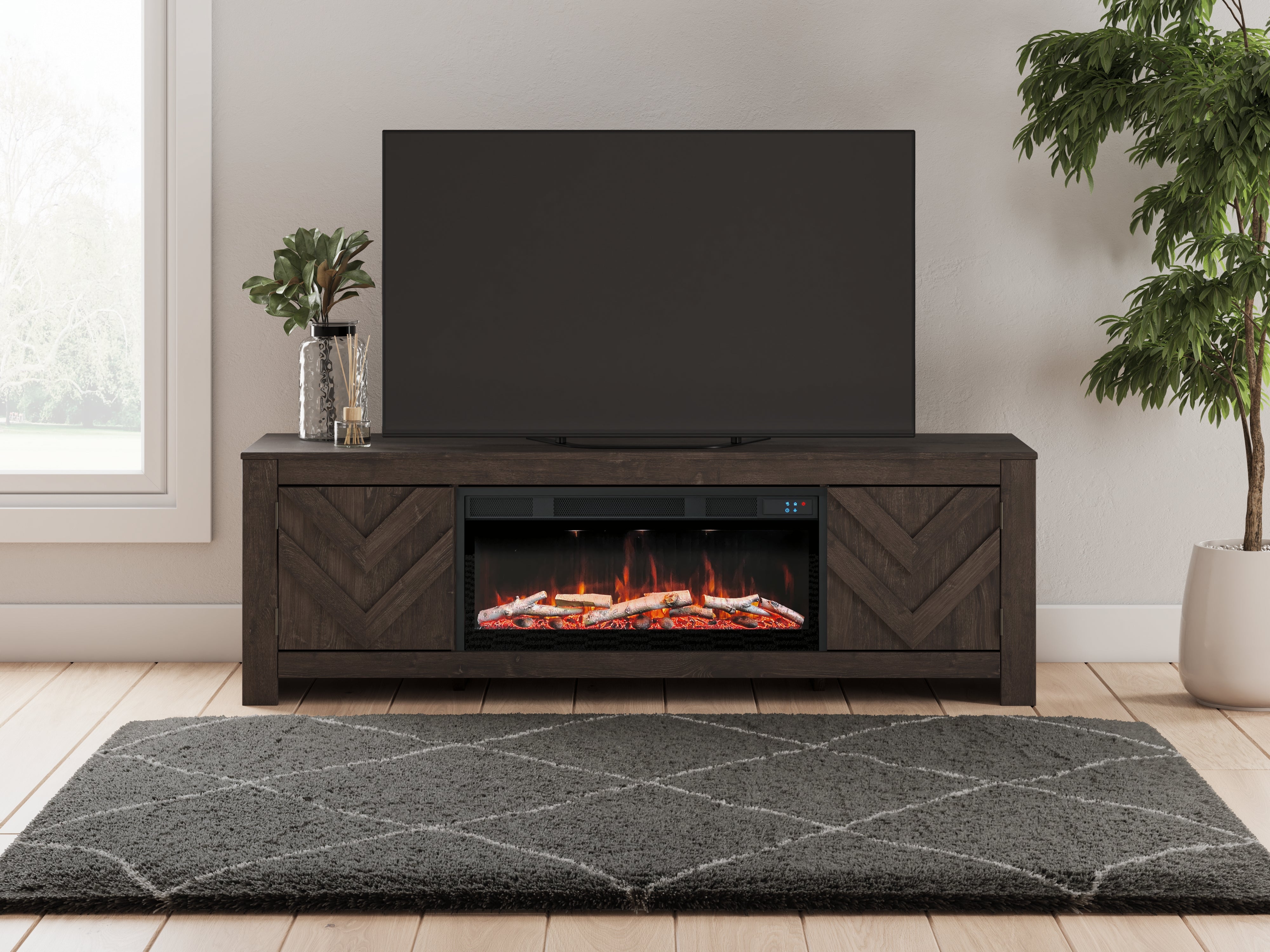 Coral Furniture - Ashley Furniture - Cayboni 71" TV Stand with Electric Fireplace - 71" TV Stand with Electric Fireplace / Black - W3789W1