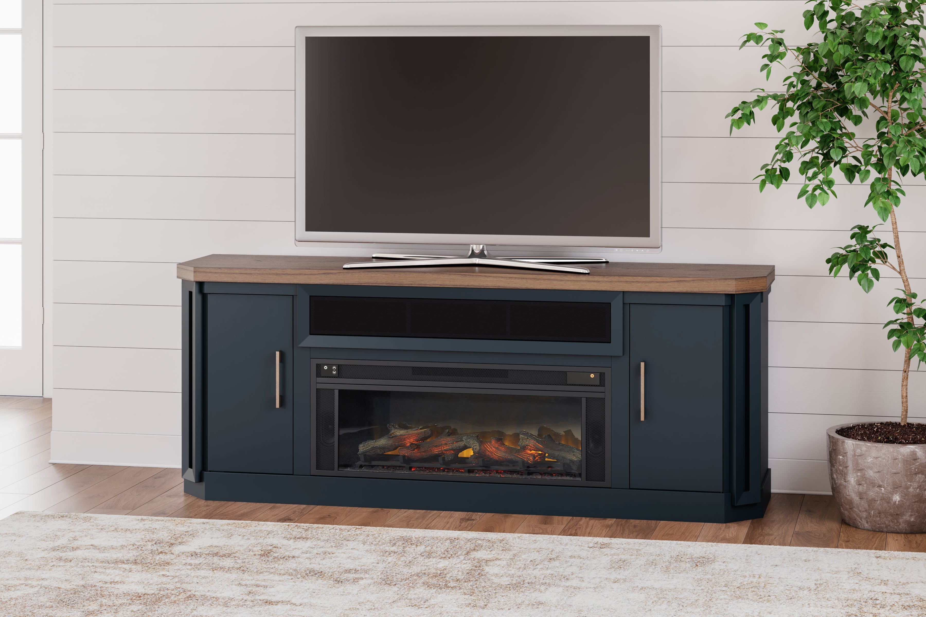 Coral Furniture - Ashley Furniture - Landocken 83" TV Stand - 83" / Brown/Blue - W402-68