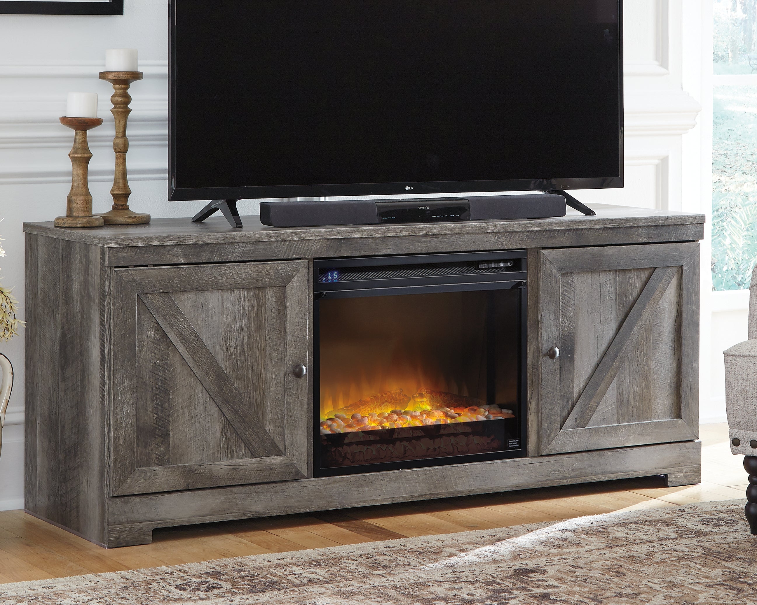 Coral Furniture - Ashley Furniture - Wynnlow 63" TV Stand with Electric Fireplace - 63" TV Stand with Electric Fireplace / Gray - W440W4