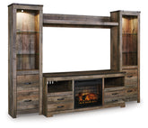 Coral Furniture - Ashley Furniture - Trinell 4-Piece Entertainment Center with Electric Fireplace - 4-Piece Entertainment Center with Electric Fireplace / Brown - W446W8