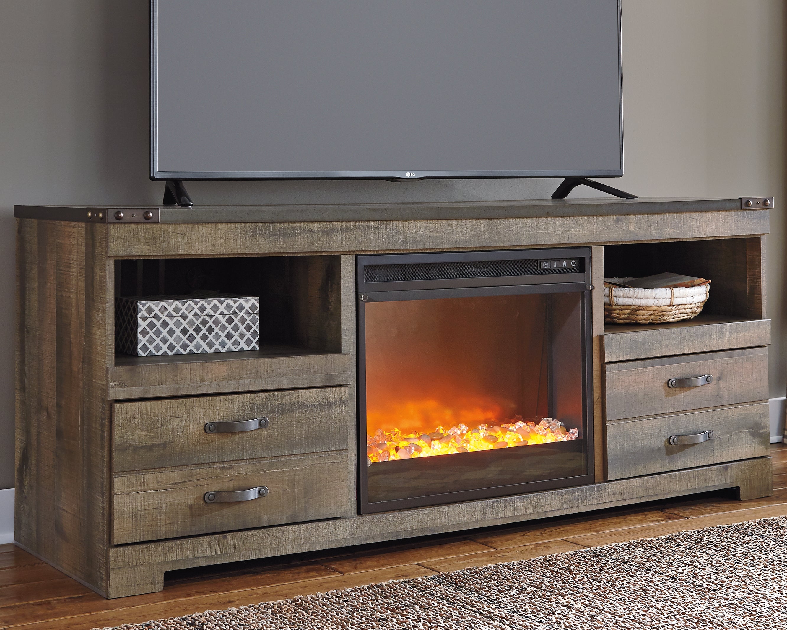 Coral Furniture - Ashley Furniture - Trinell 63" TV Stand with Electric Fireplace - 63" TV Stand with Electric Fireplace / Brown - W446W5