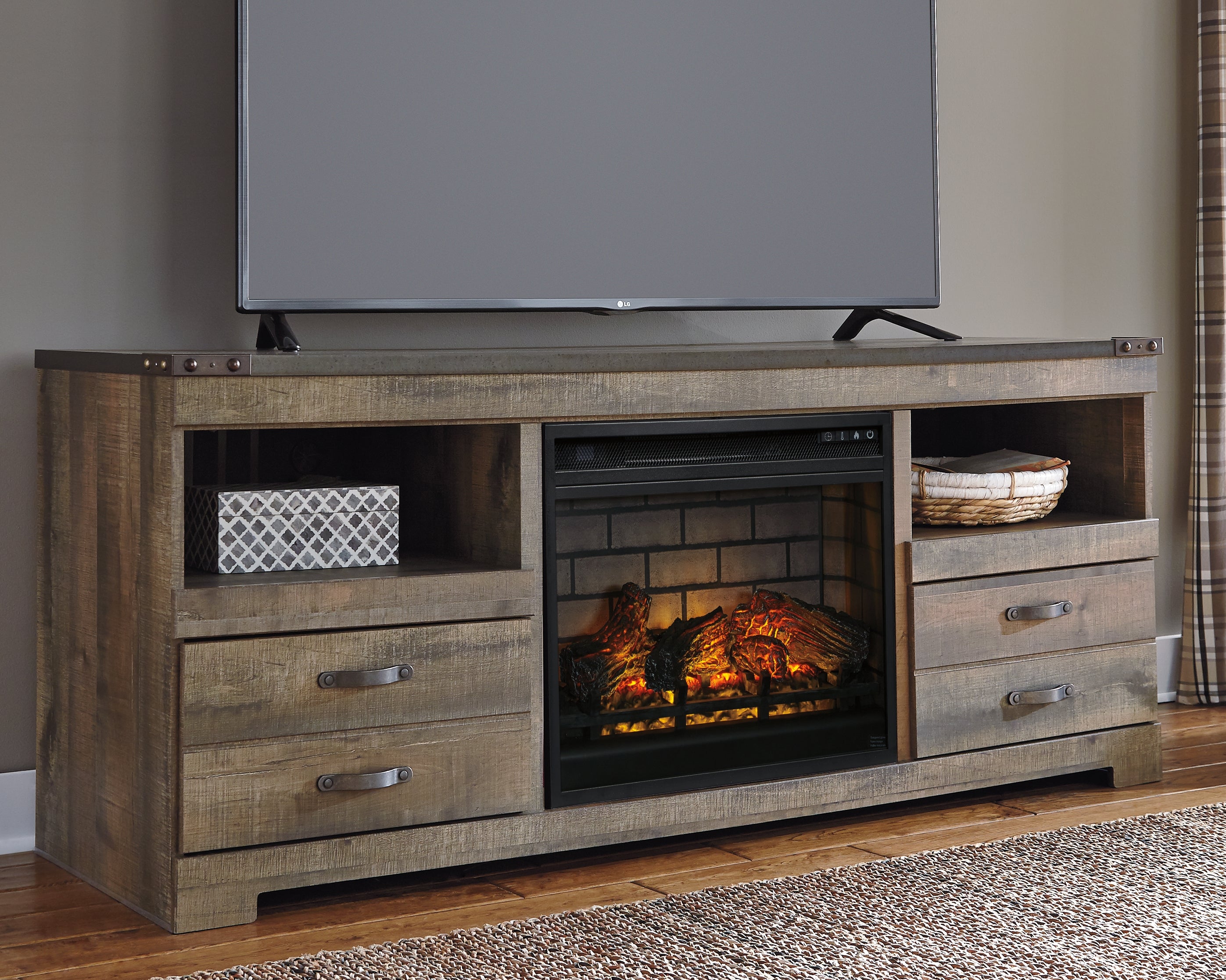 Coral Furniture - Ashley Furniture - Trinell 63" TV Stand with Electric Fireplace - 63" TV Stand with Electric Fireplace / Brown - W446W9