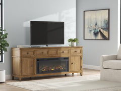 Coral Furniture - Ashley Furniture - Sharlance 81" TV Stand with Electric Fireplace - 81" TV Stand with Electric Fireplace / Light Brown - W655W1