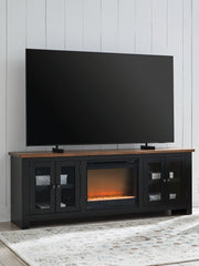 Coral Furniture - Ashley Furniture - Wildenauer 76" TV Stand with Electric Fireplace - 76" TV Stand with Electric Fireplace / Brown/Black - W664W2