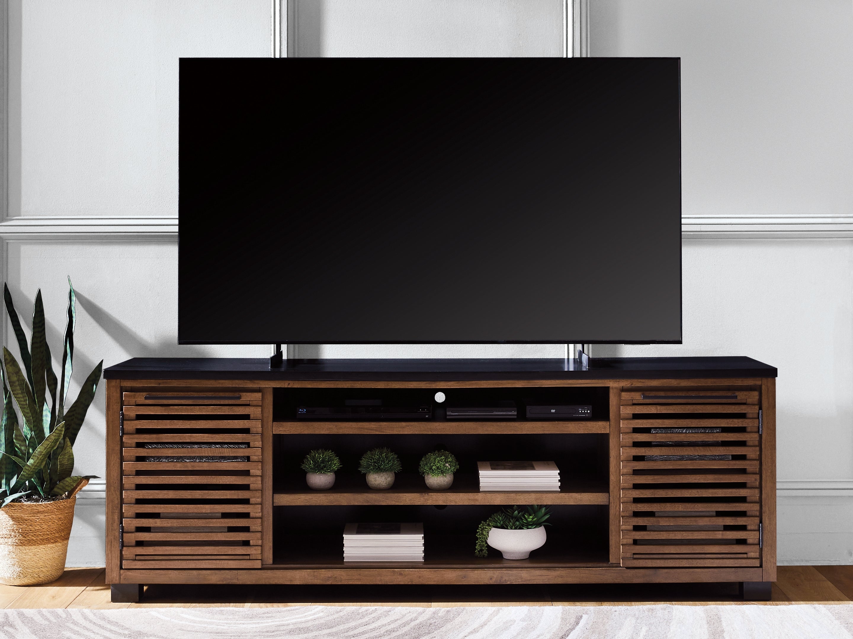 Coral Furniture - Ashley Furniture - Kallari 84" TV Stand - 84" / Warm Brown/Black - W737-78