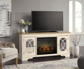 Coral Furniture - Ashley Furniture - Realyn 74" TV Stand with Electric Fireplace - 74" TV Stand with Electric Fireplace / Chipped White - W743W2