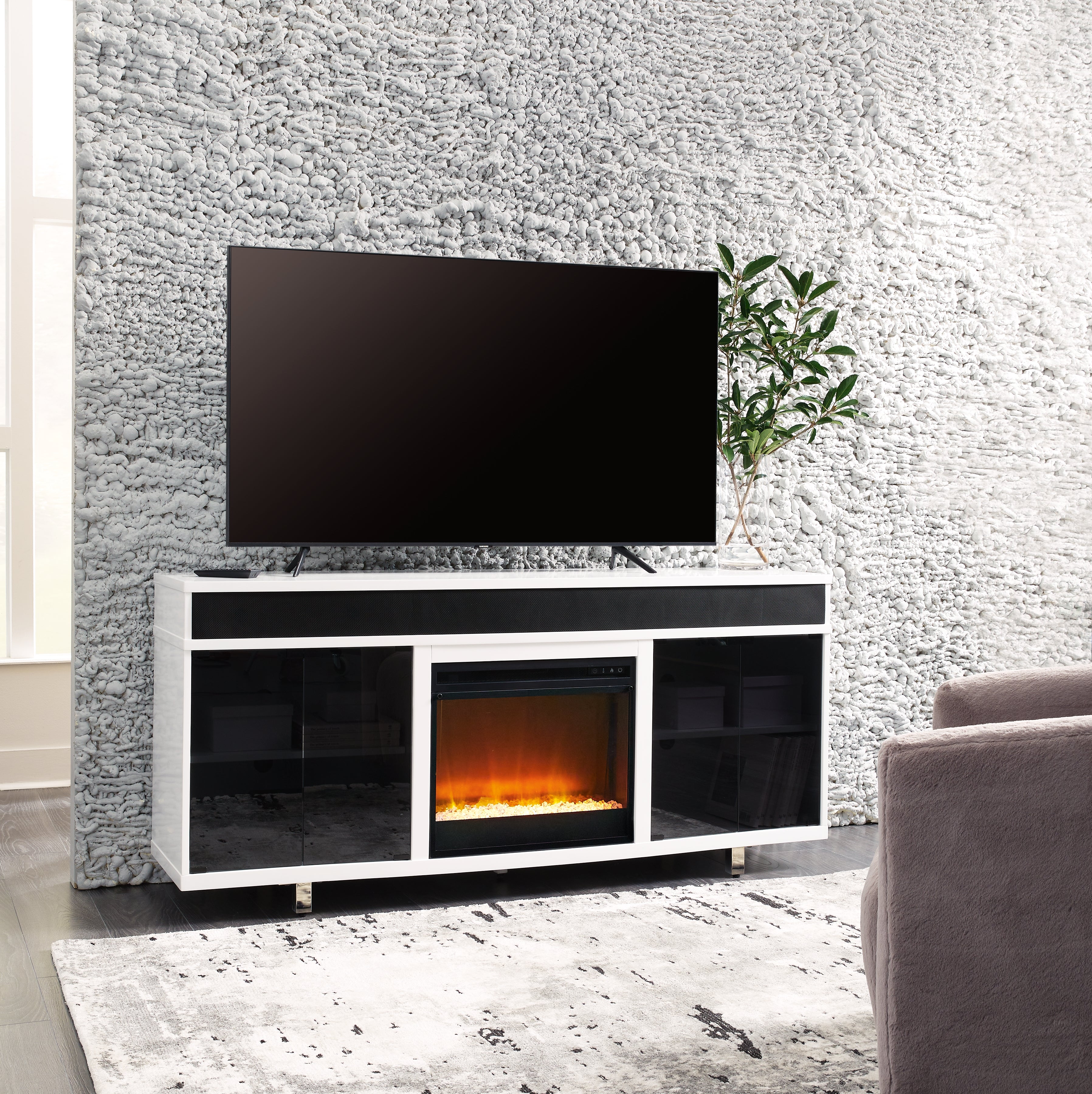 Coral Furniture - Ashley Furniture - Gardoni 72" TV Stand with Electric Fireplace - 72" TV Stand with Electric Fireplace / White/Black - W756W1