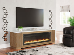 Coral Furniture - Ashley Furniture - Camdill 80" TV Stand with Electric Fireplace - 80" TV Stand with Electric Fireplace / Light Brown - W808W1