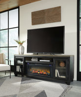 Coral Furniture - Ashley Furniture - Foyland 83" TV Stand with Electric Fireplace - 83" TV Stand with Electric Fireplace / Black/Brown - W989W1