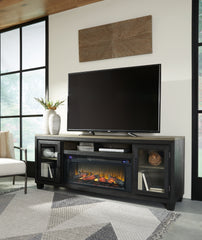 Coral Furniture - Ashley Furniture - Foyland 83" TV Stand with Electric Fireplace - 83" TV Stand with Electric Fireplace / Black/Brown - W989W1
