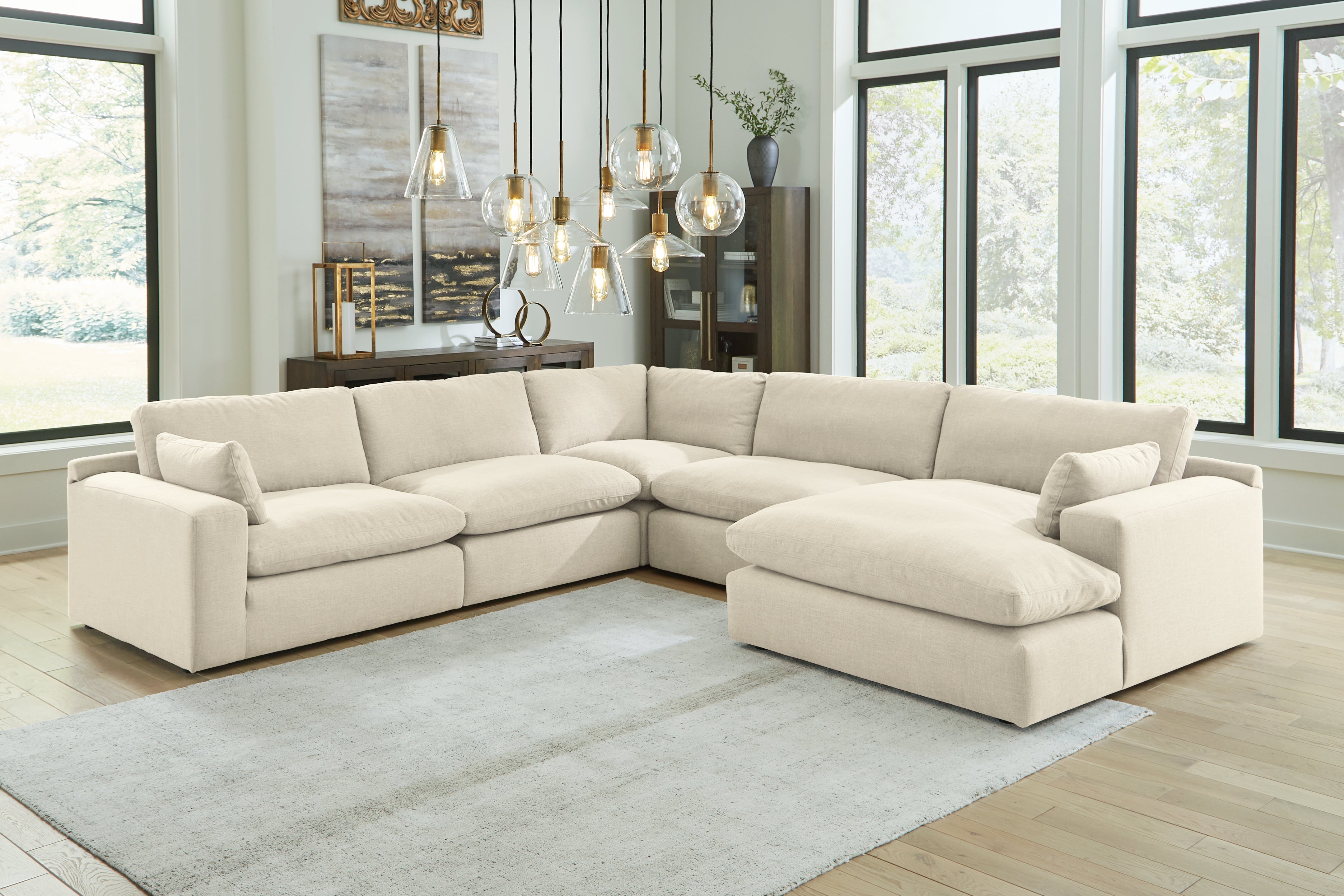 Coral Furniture - Ashley Furniture - Elyza Sectional - RAF 5-Piece Sectional with Chaise / Linen - 10006S7