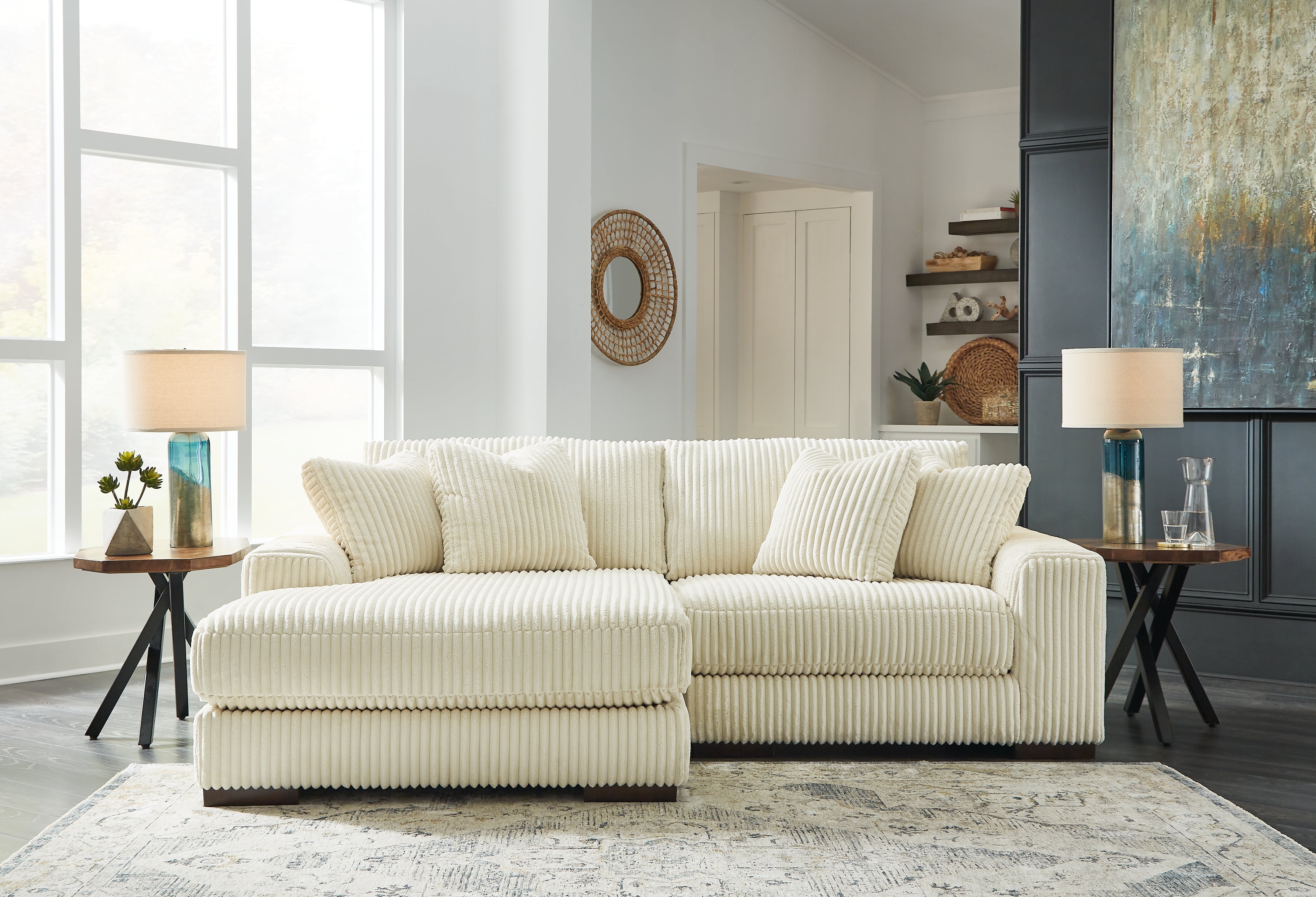 Coral Furniture - Ashley Furniture - Lindyn Sectional - RAF 2-Piece Sectional with Chaise / Ivory - 21104S3