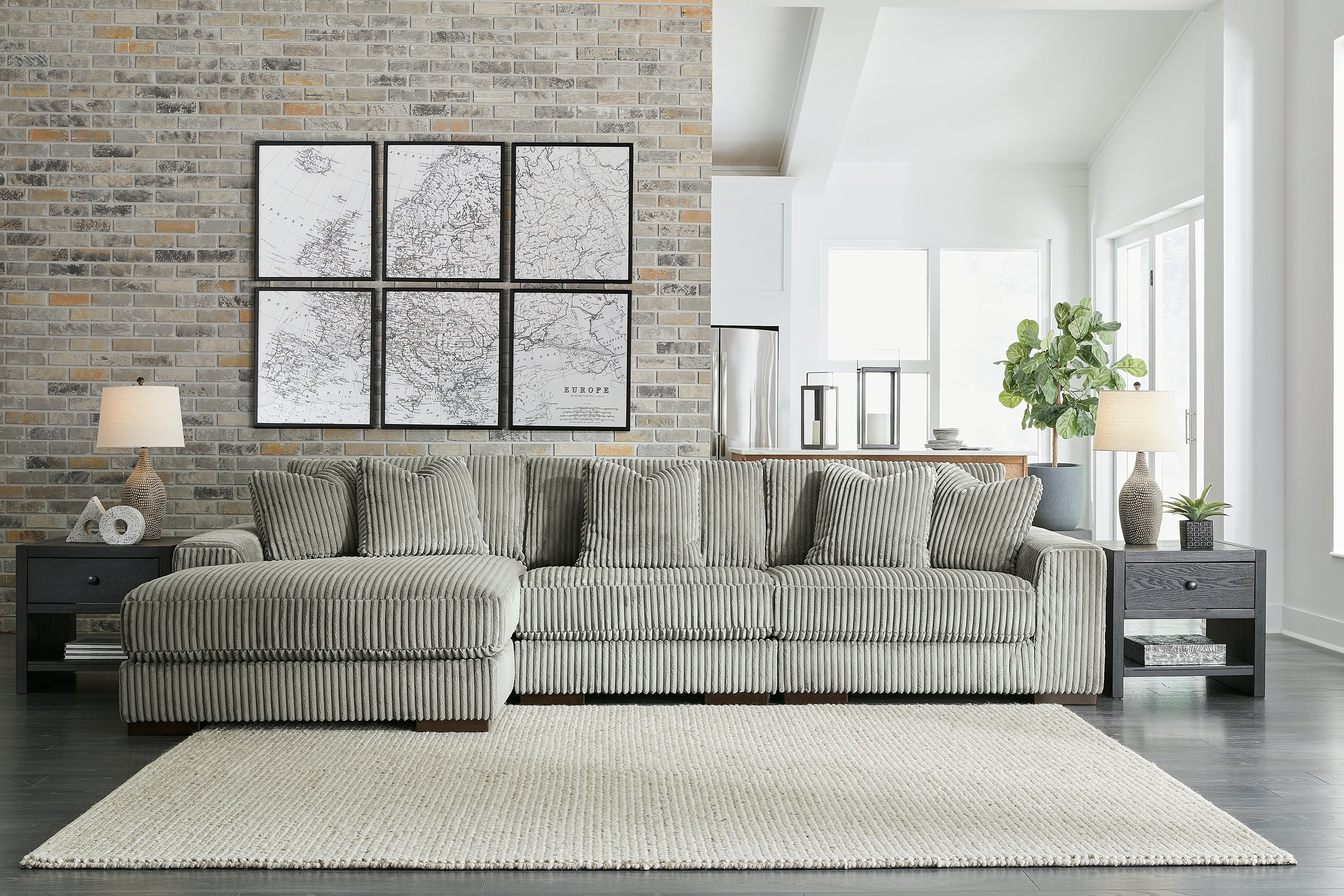 Coral Furniture - Ashley Furniture - Lindyn Sectional - RAF 3-Piece Sectional with Chaise / Fog - 21105S10