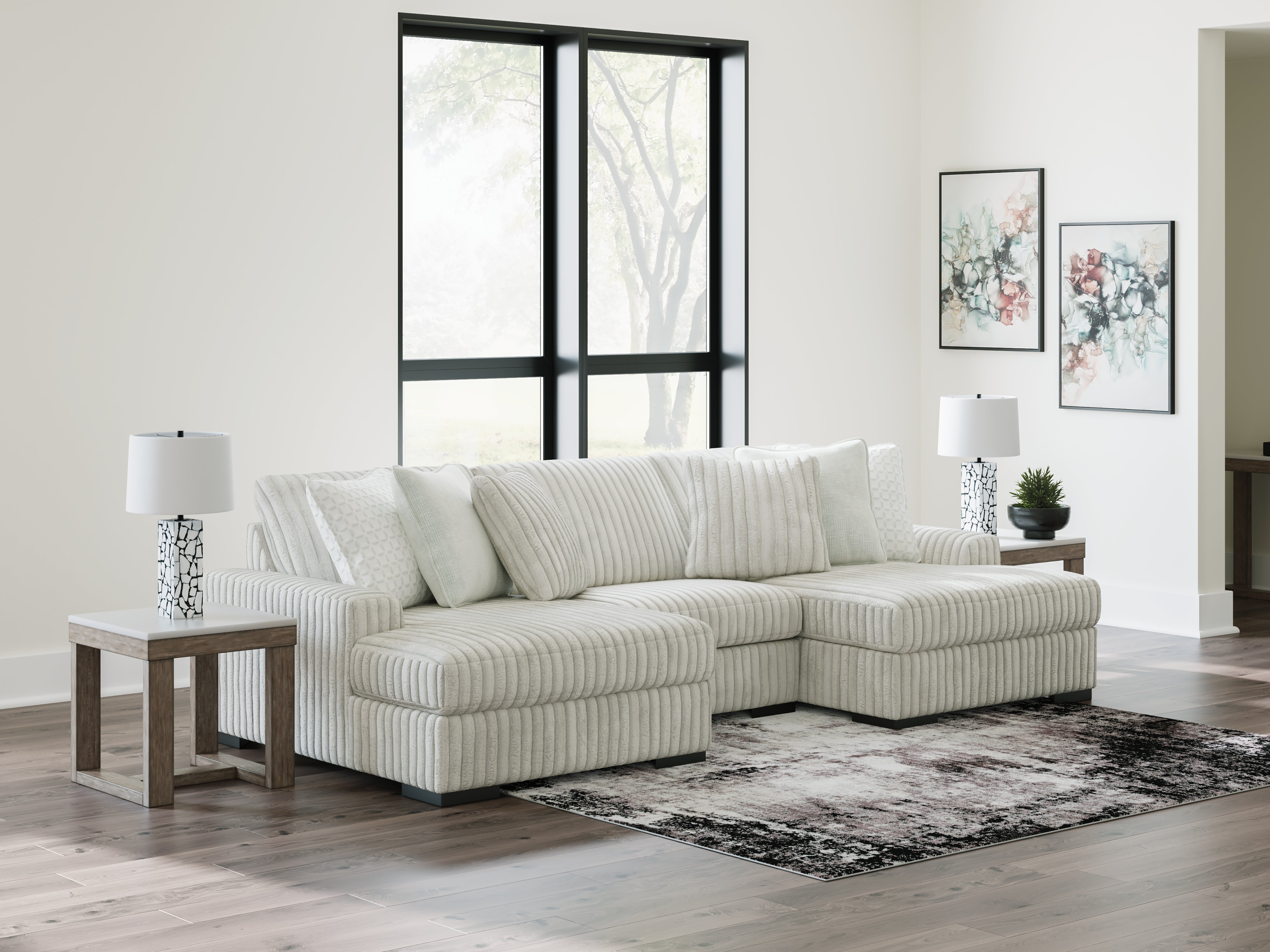 Coral Furniture - Ashley Furniture - Stupendous Sectional - RAF 3-Piece Sectional with Double Chaise / Alloy - 25903S4