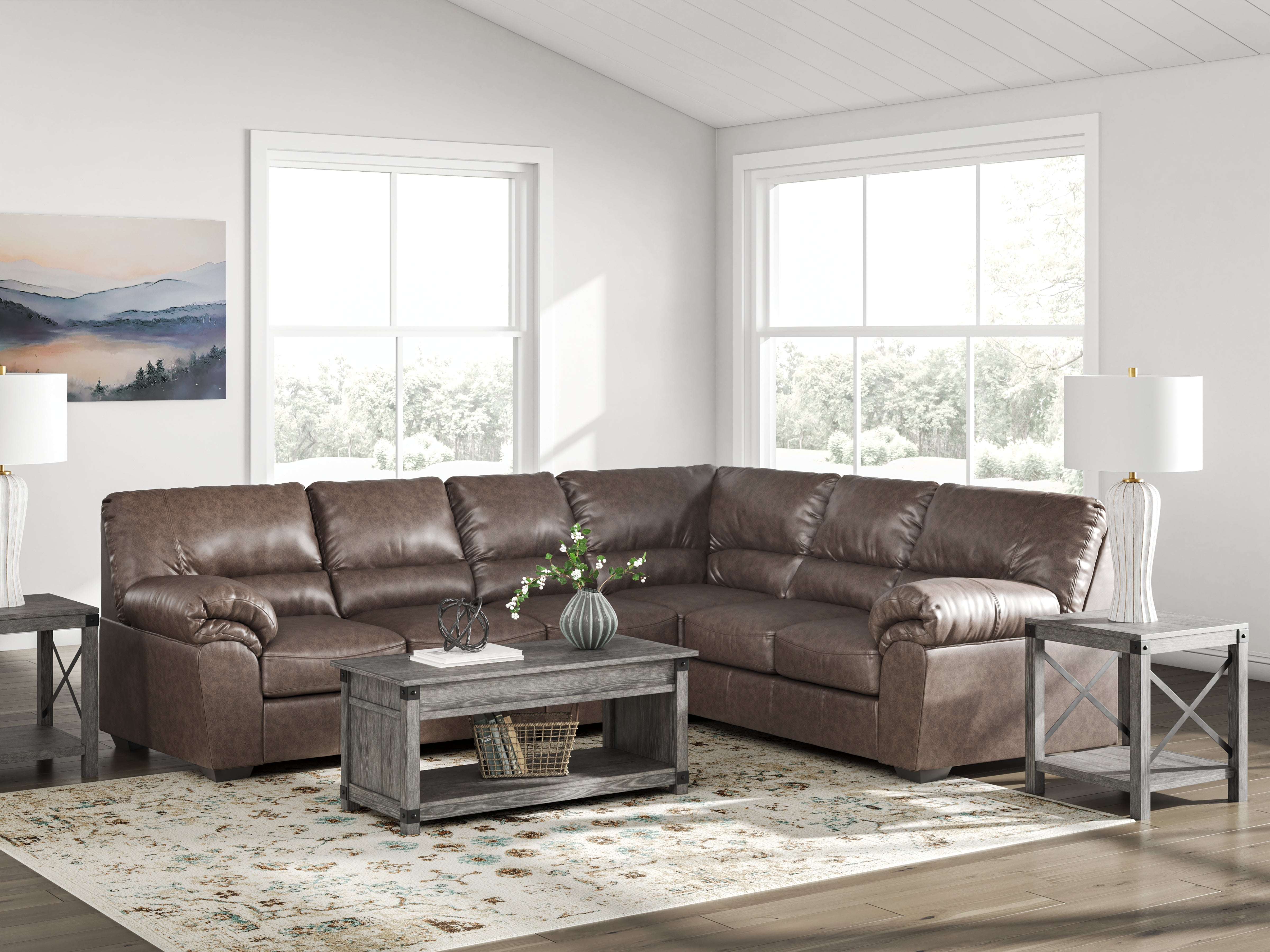 Coral Furniture - Ashley Furniture - WillowBend Sectional - RAF 3-Piece Sectional / Umber - PC27705S3