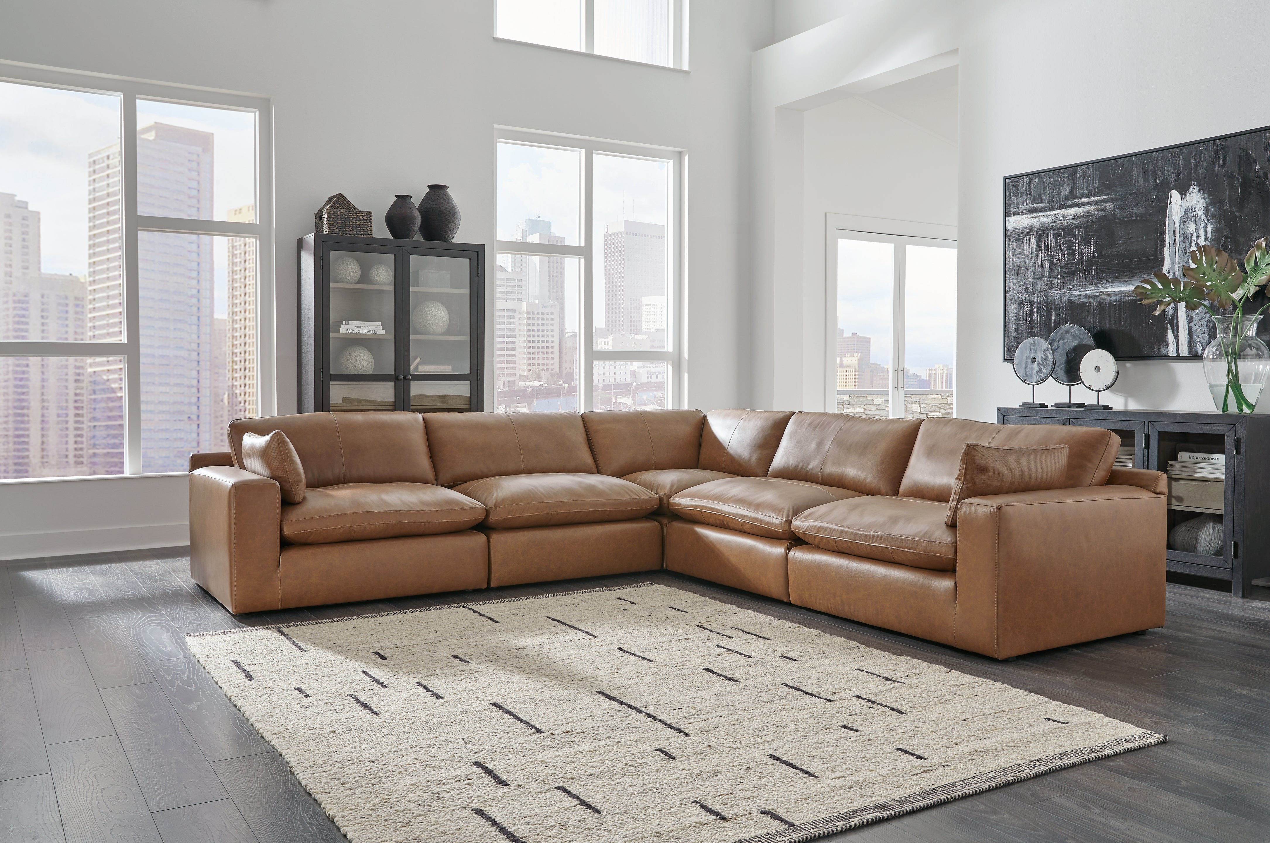 Coral Furniture - Ashley Furniture - Emilia Sectional - RAF 5-Piece Sectional / Caramel - 30901S4