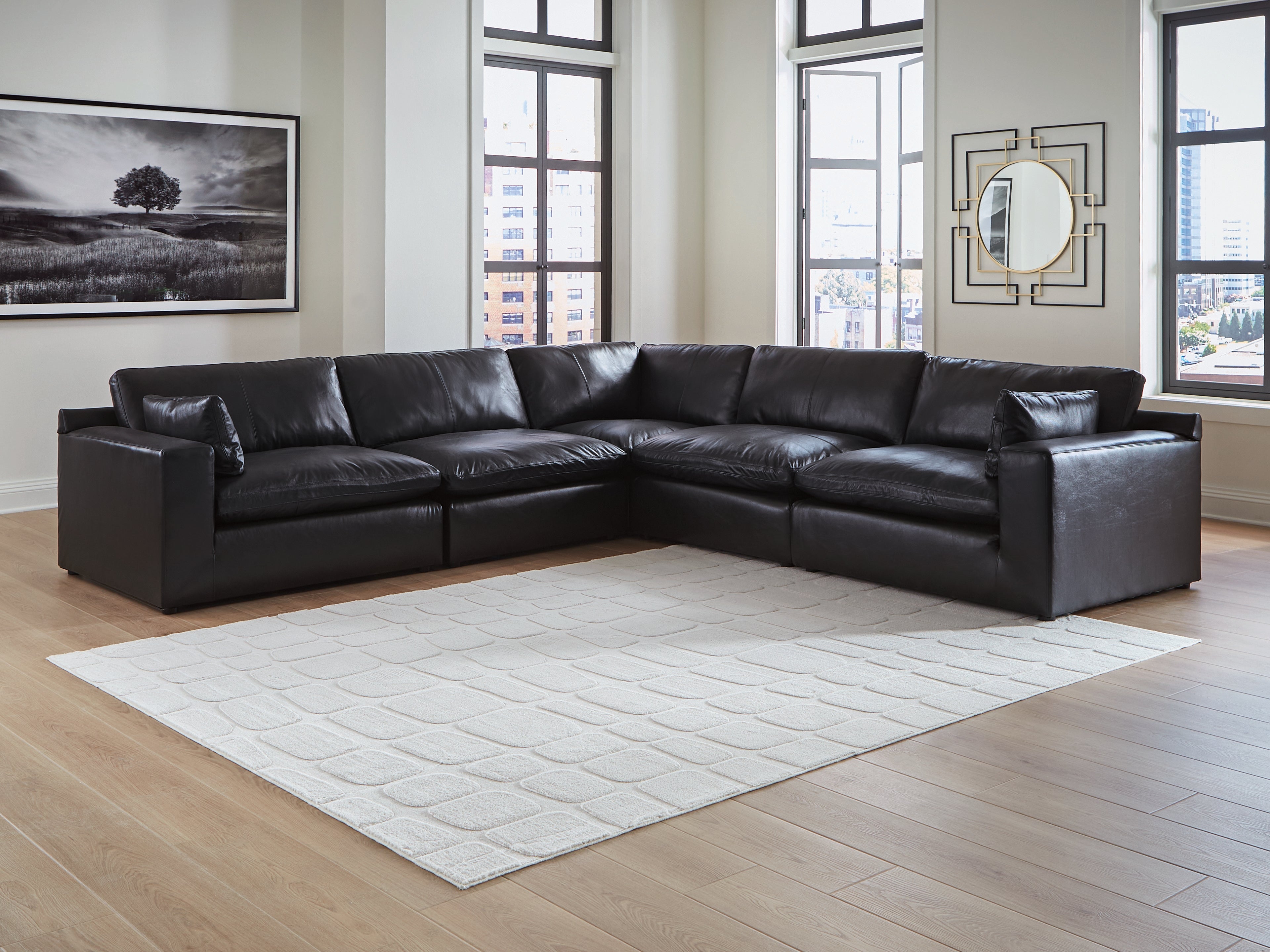 Coral Furniture - Ashley Furniture - Emilia Sectional - RAF 5-Piece Sectional / Black - 30902S4