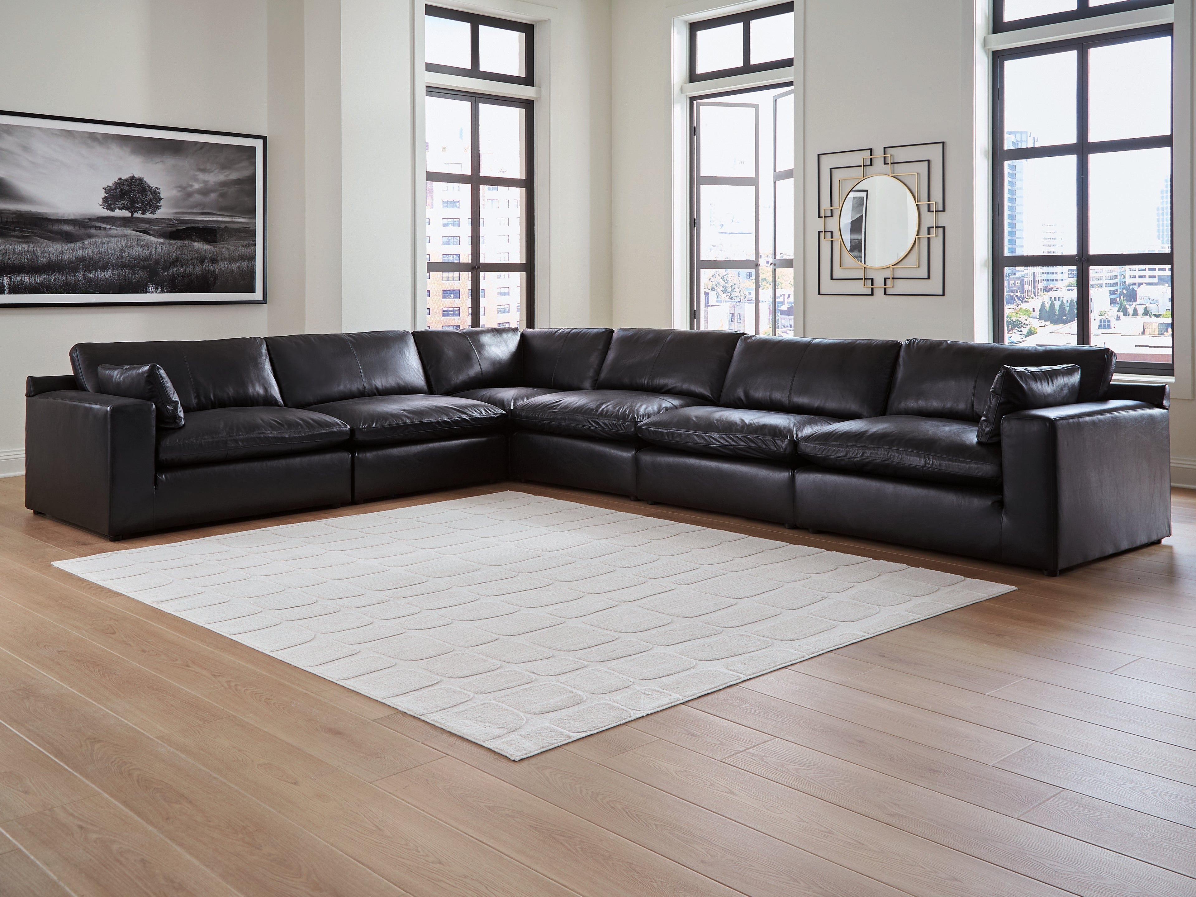 Coral Furniture - Ashley Furniture - Emilia Sectional - RAF 6-Piece Sectional / Black - 30902S5