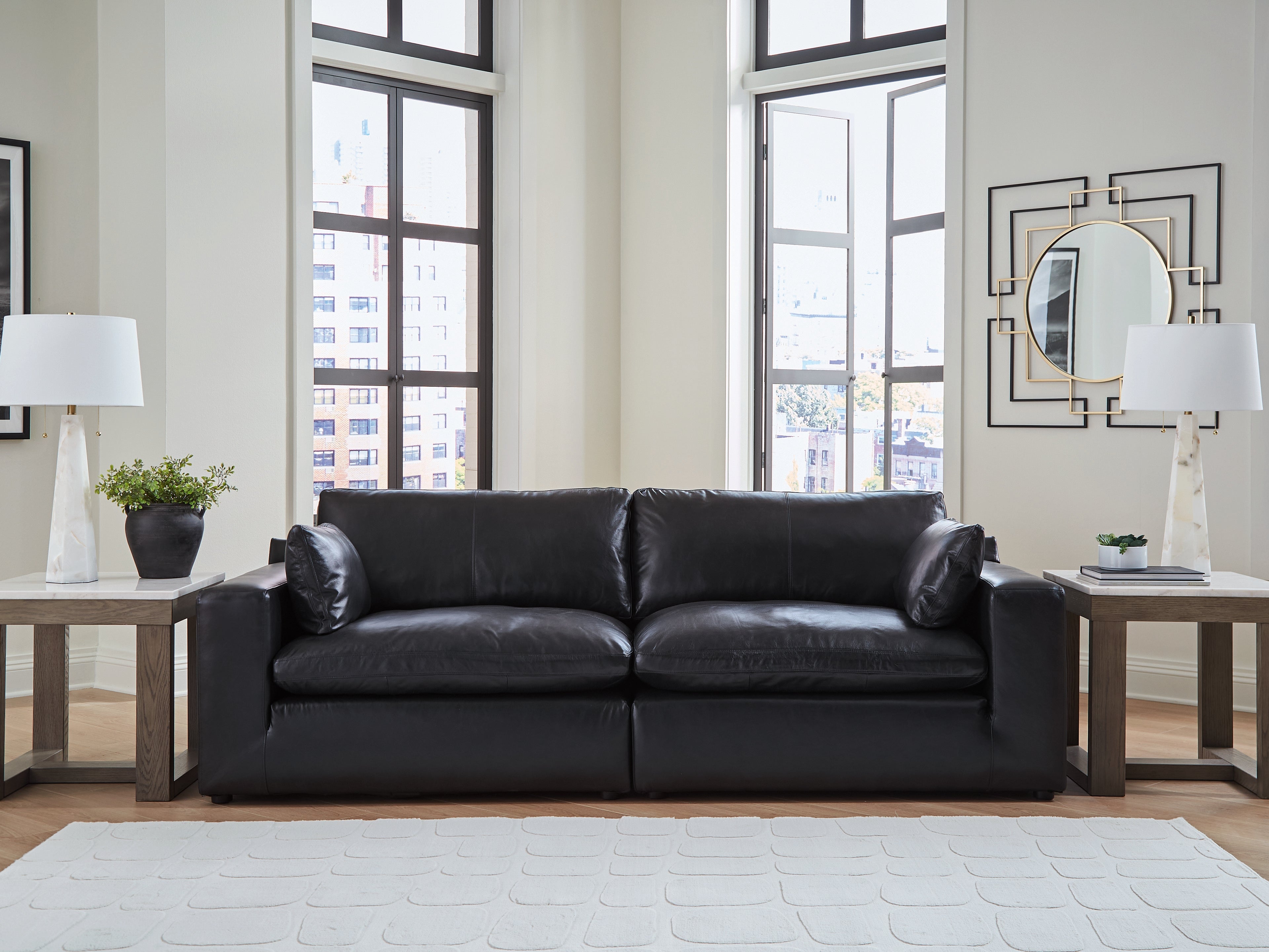 Coral Furniture - Ashley Furniture - Emilia Sectional - RAF 2-Piece Sectional Loveseat / Black - 30902S1