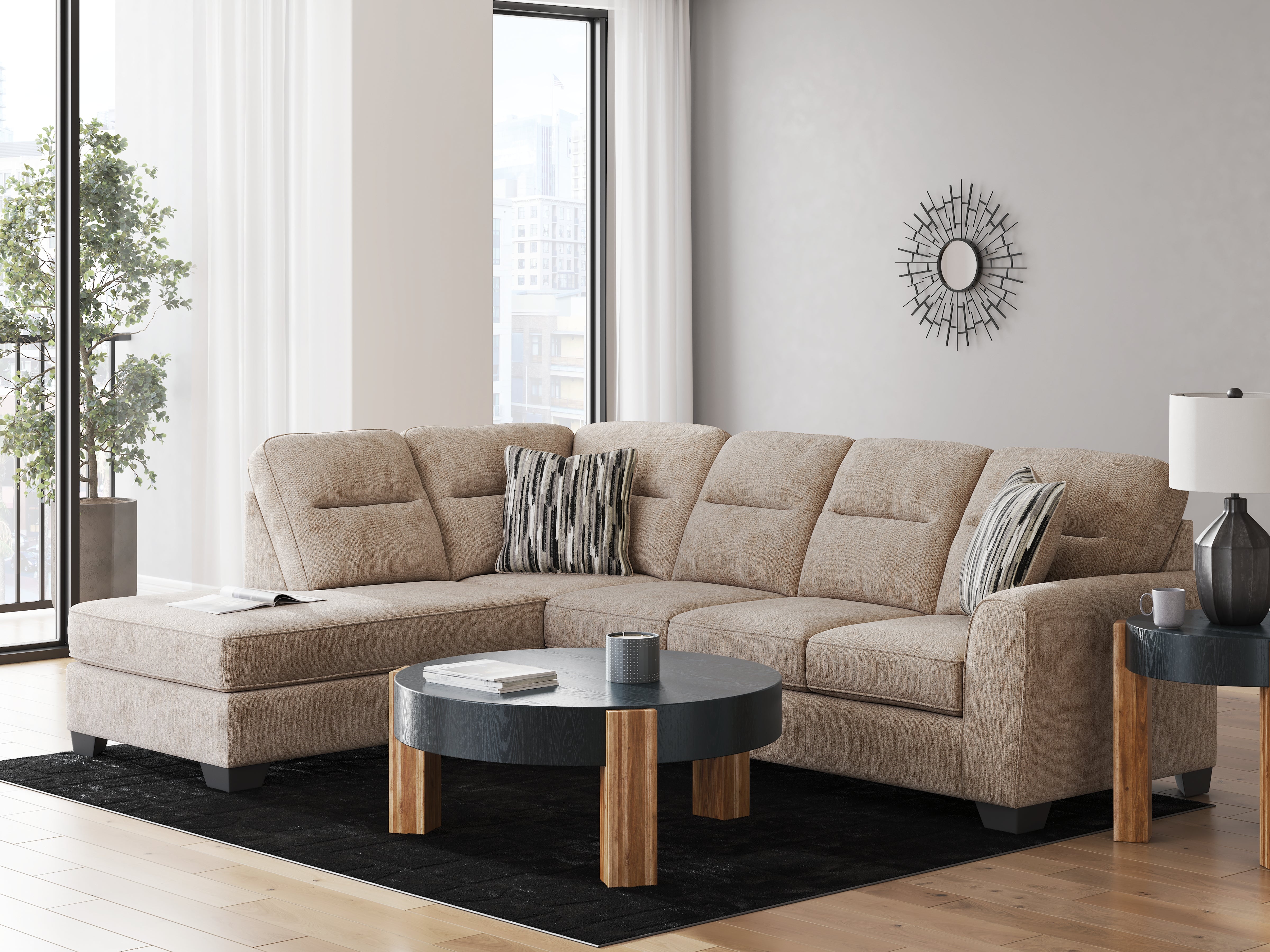 Coral Furniture - Ashley Furniture - Olten Sectional - RAF 2-Piece Sectional with Chaise / Mocha - 31304S1