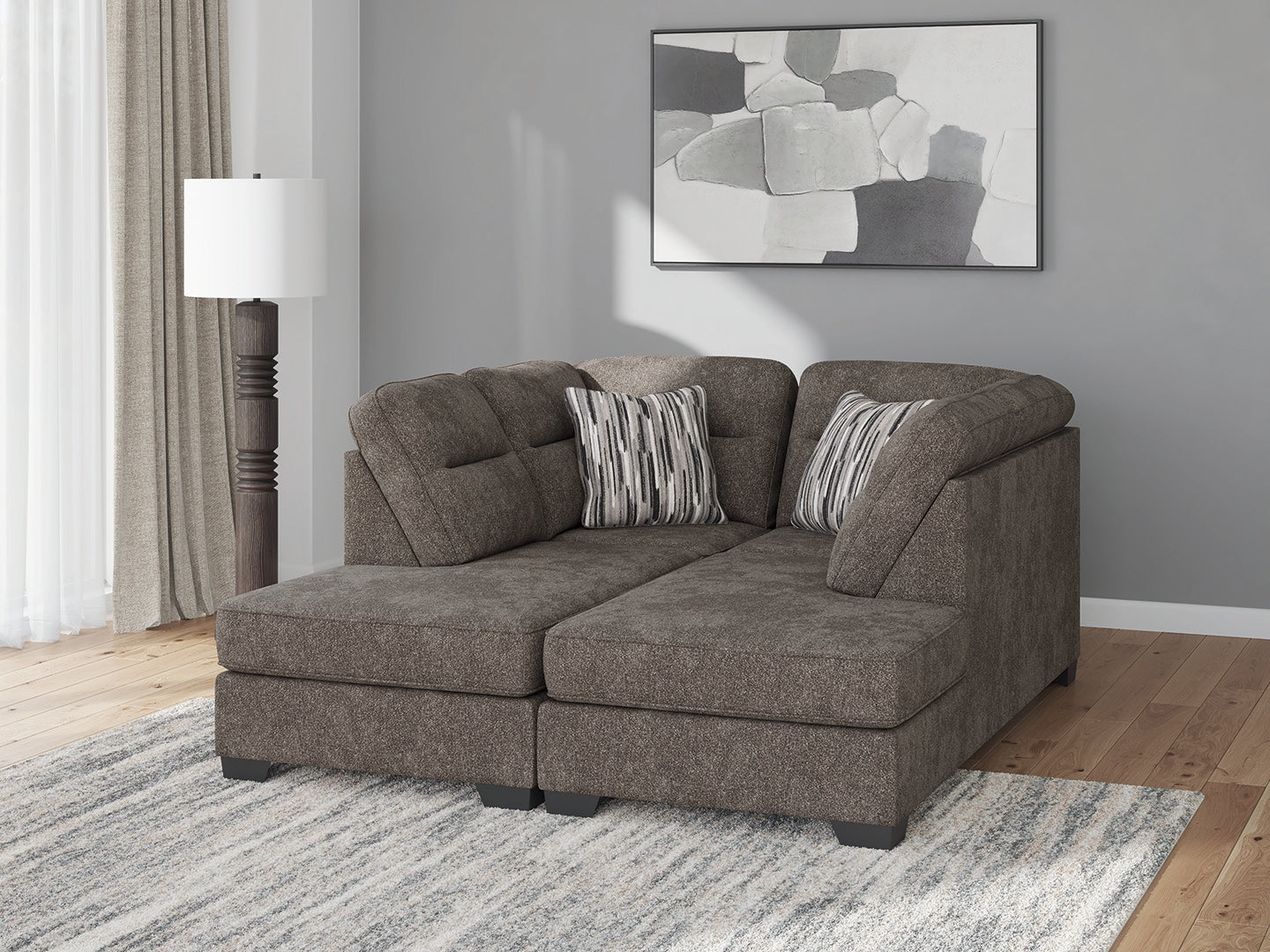 Coral Furniture - Ashley Furniture - Olten Sectional - RAF 2-Piece Super Chaise / Graphite - 31305S3