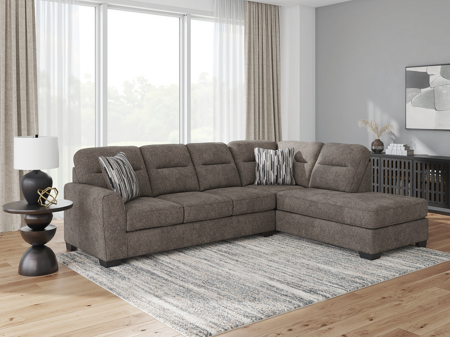 Coral Furniture - Ashley Furniture - Olten Sectional - RAF 2-Piece Sectional with Chaise / Graphite - 31305S1