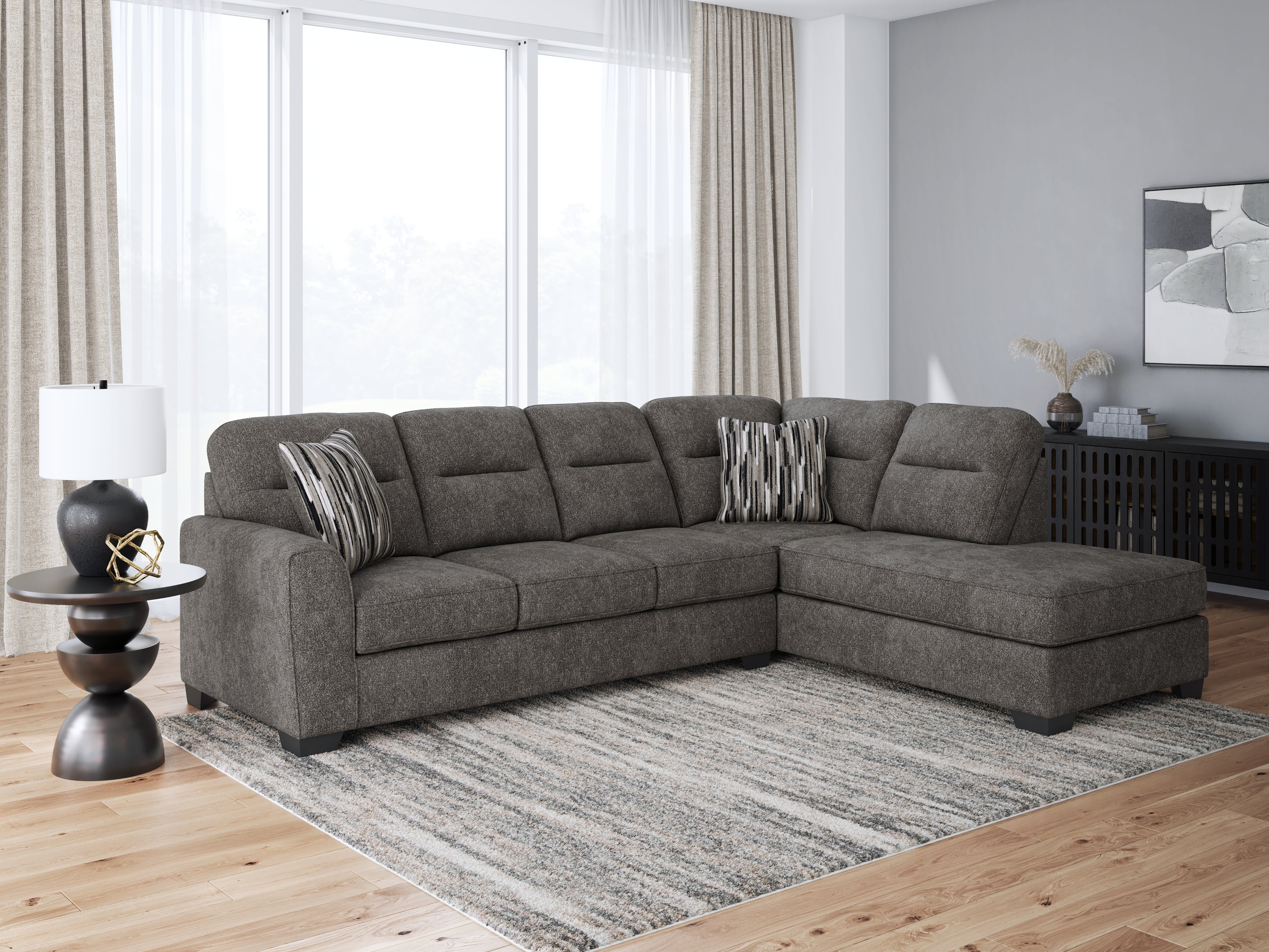 Coral Furniture - Ashley Furniture - Olten Sectional - LAF 2-Piece Sectional with Chaise / Graphite - 31305S2