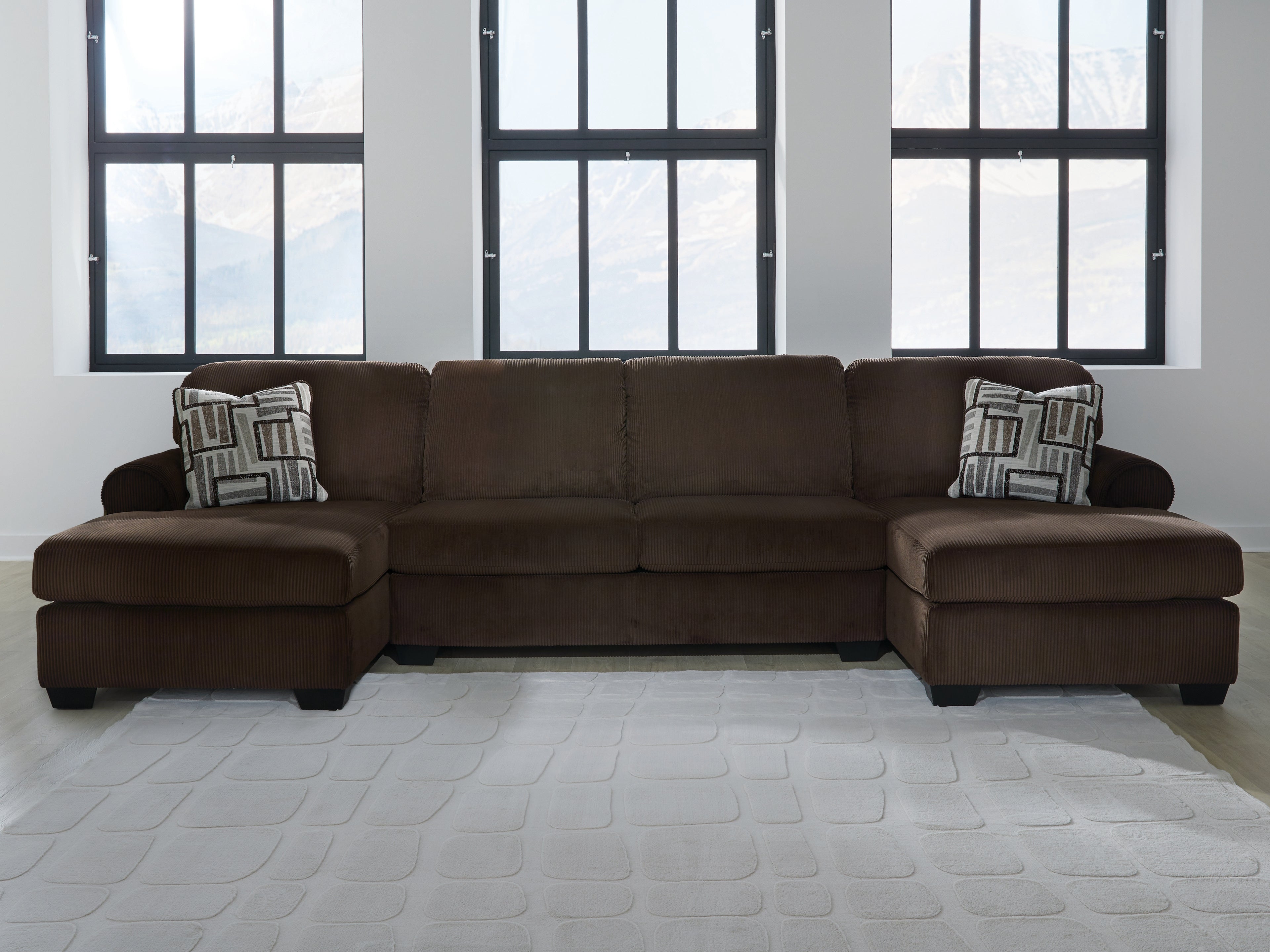 Coral Furniture - Ashley Furniture - Kimlee Sectional - RAF 3-Piece Sectional with Double Chaise / Chocolate - PC35603S3