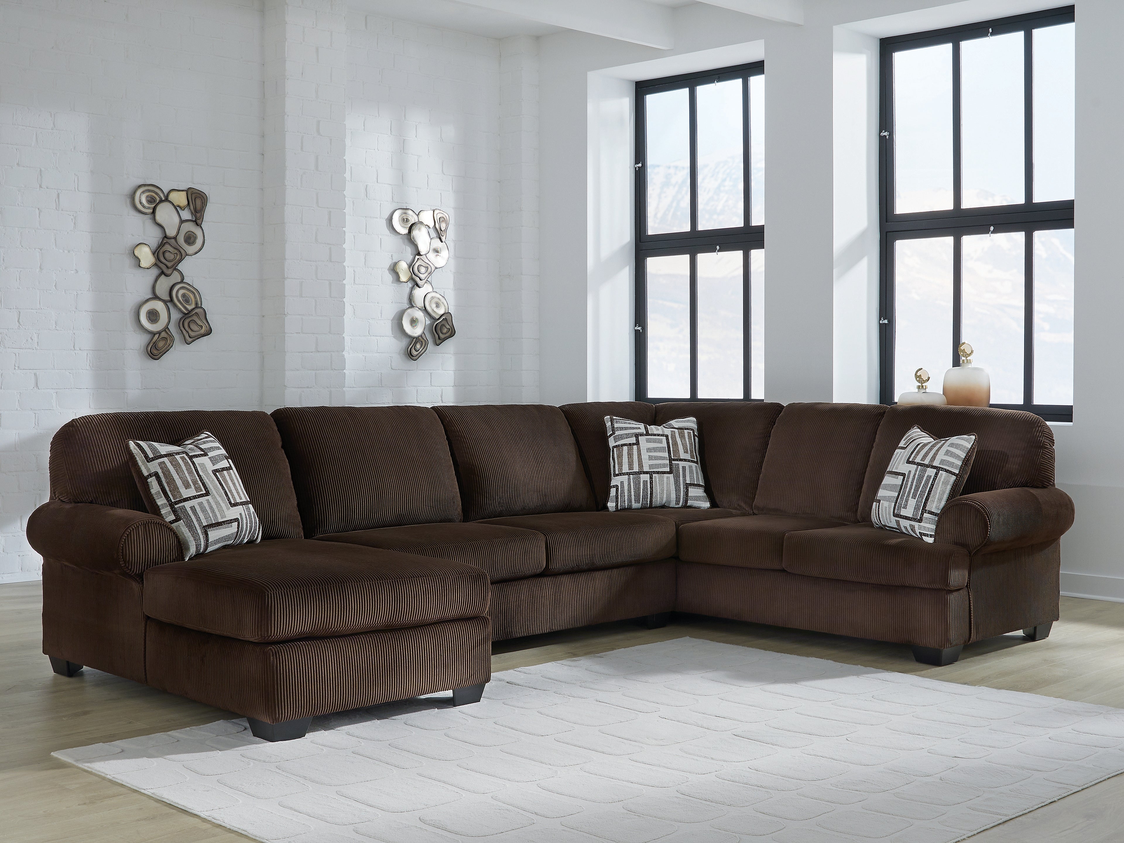 Coral Furniture - Ashley Furniture - Kimlee Sectional - RAF 3-Piece Sectional with Chaise / Chocolate - PC35603S1