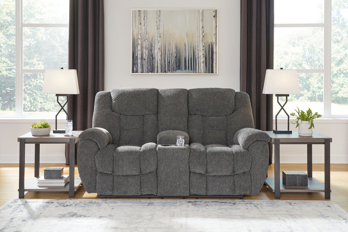 Coral Furniture - Ashley Furniture - Foreside Living Room - DBL Rec Loveseat w/Console / Charcoal - 3810494