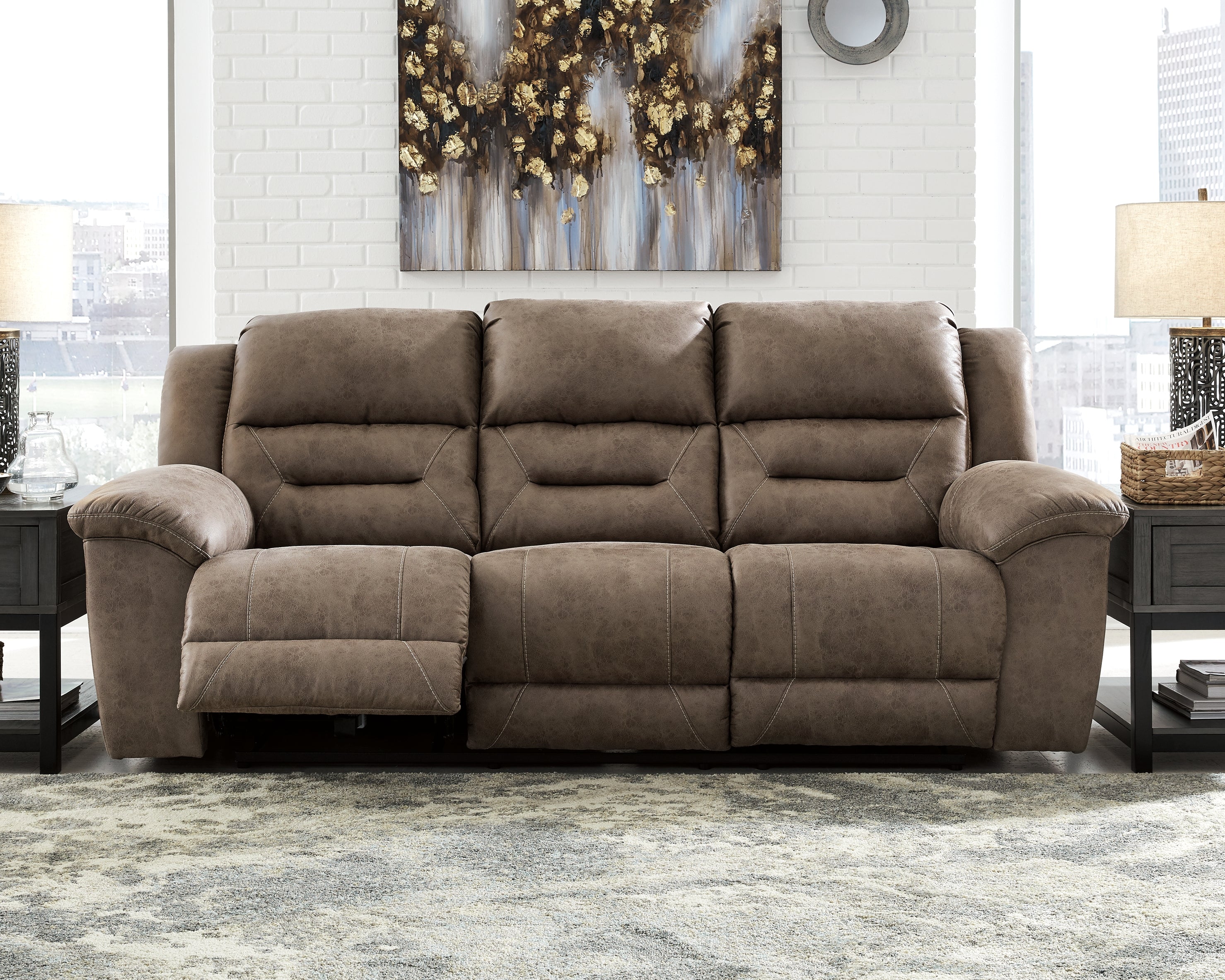 Coral Furniture - Ashley Furniture - Stoneland Living Room - Reclining Power Sofa / Fossil - 3990587