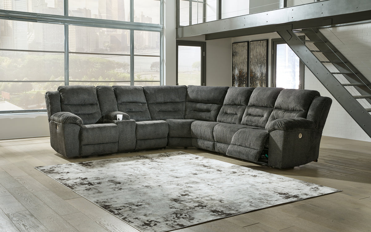 Coral Furniture - Ashley Furniture - Nettington Sectional - 3-Piece Power Reclining Sectional / Smoke - 44101S1