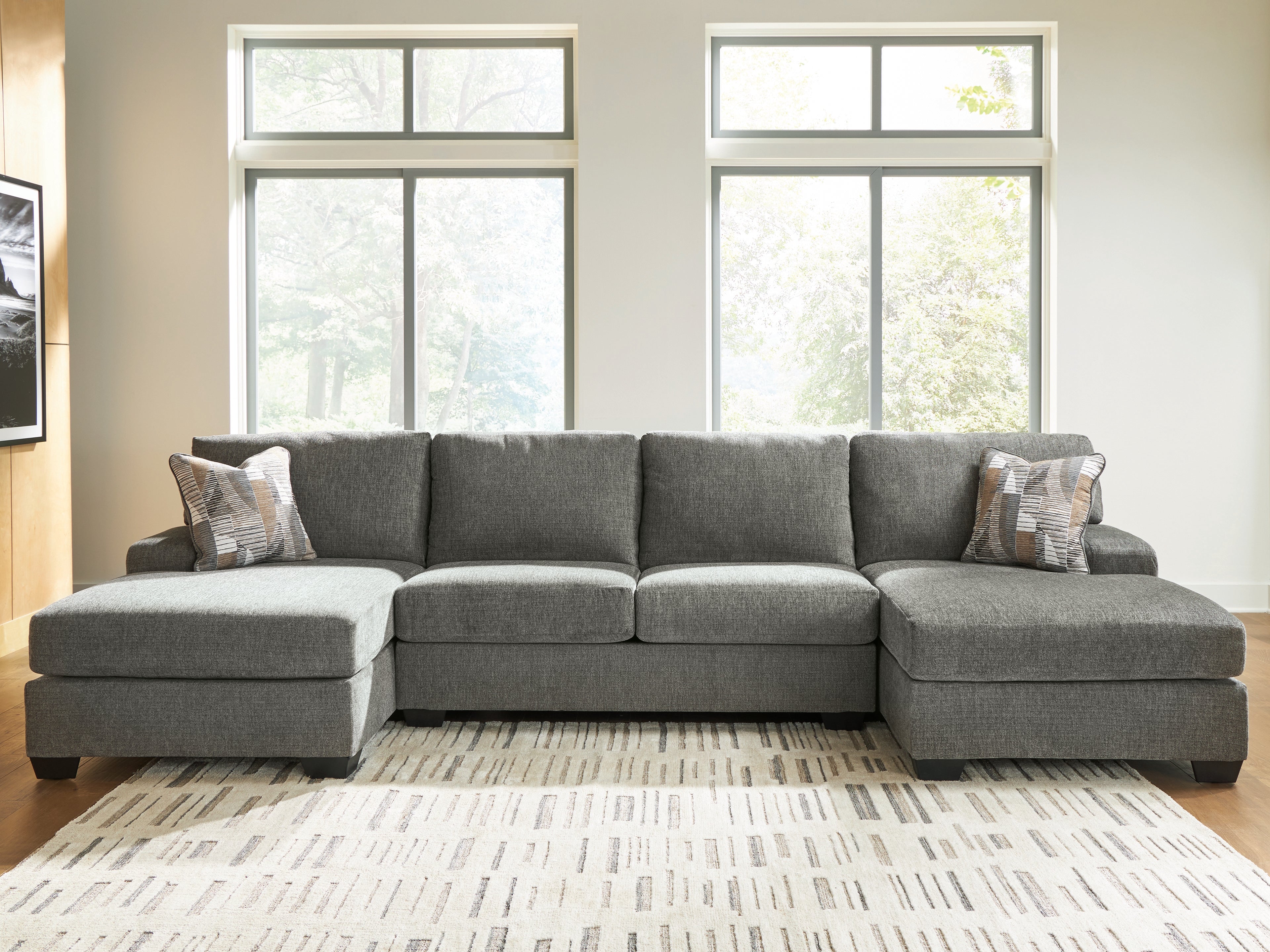 Coral Furniture - Ashley Furniture - Clarington Sectional - RAF 3-Piece Sectional with Double Chaise / Greystone - PC48405S3