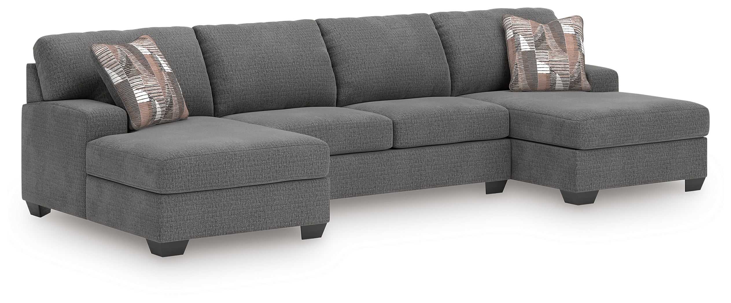 Coral Furniture - Ashley Furniture - Newellen Sectional - RAF 3-Piece Sectional with Double Chaise / Greystone - 48405S3