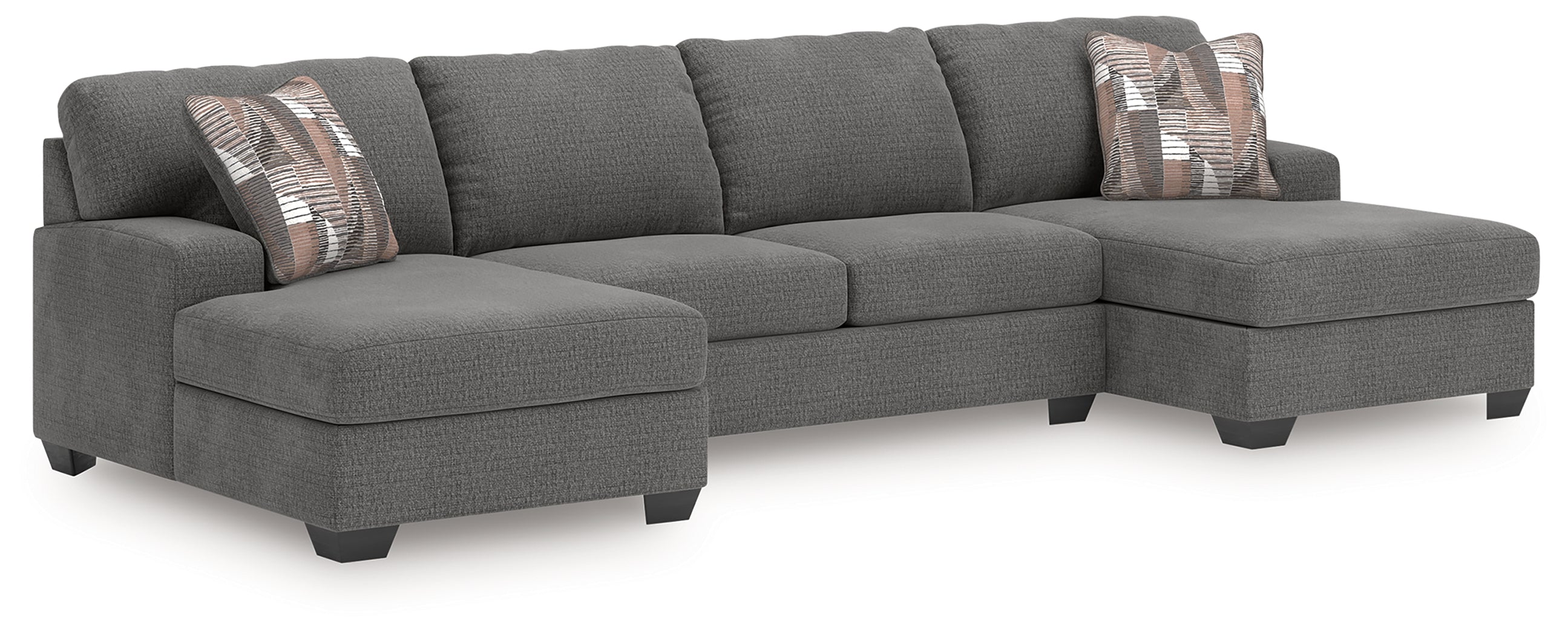 Coral Furniture - Ashley Furniture - Newellen Sectional - RAF 3-Piece Sleeper Sectional with Double Chaise / Greystone - 48405S7