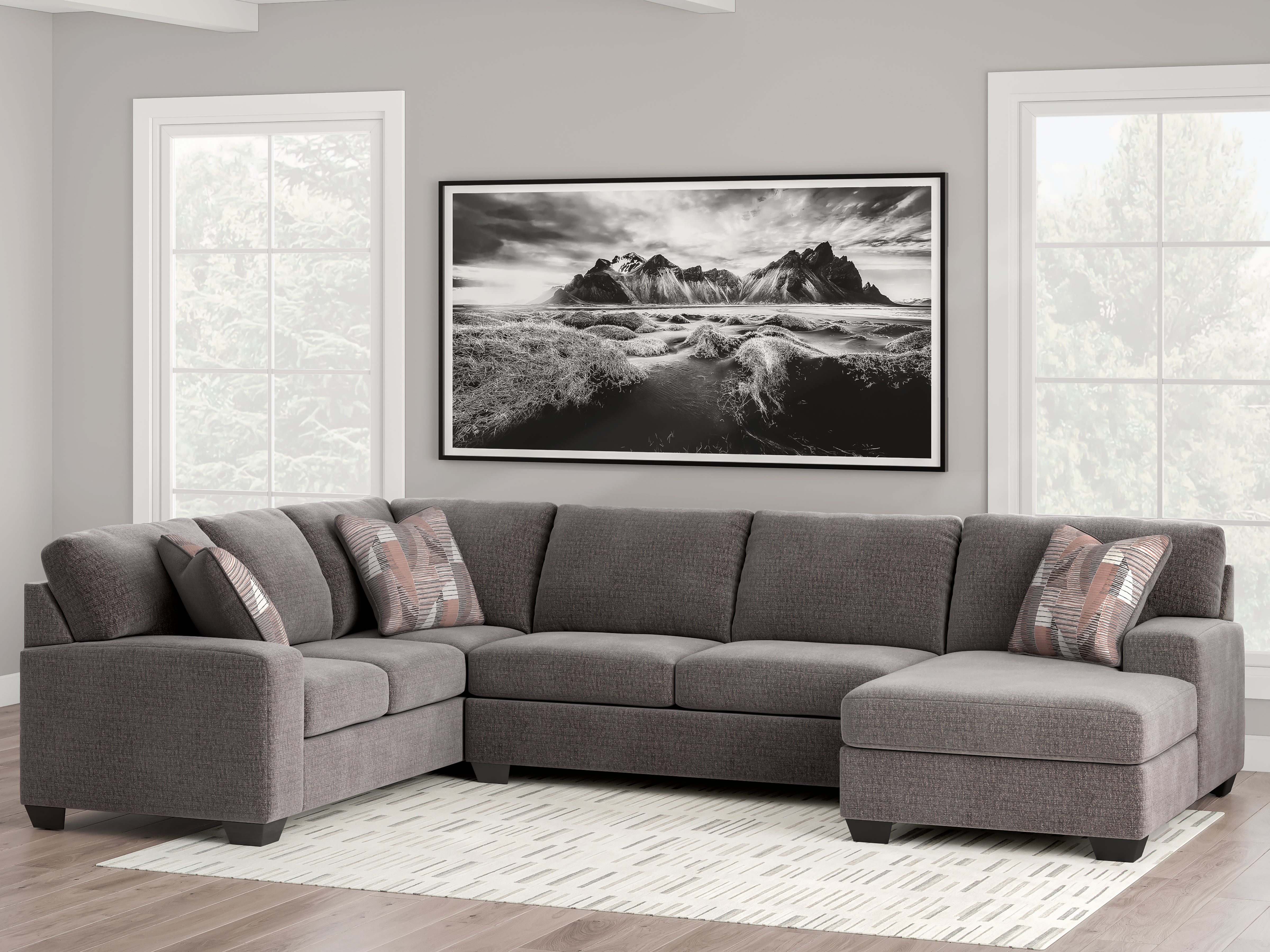 Coral Furniture - Ashley Furniture - Newellen Sectional - LAF 3-Piece Sectional with Chaise / Greystone - 48405S2