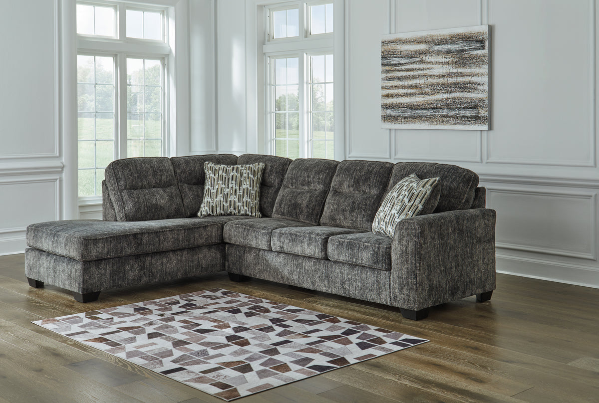 Coral Furniture - Ashley Furniture - Lonoke Sectional - RAF 2-Piece Sectional with Chaise / Gunmetal - 50504S1
