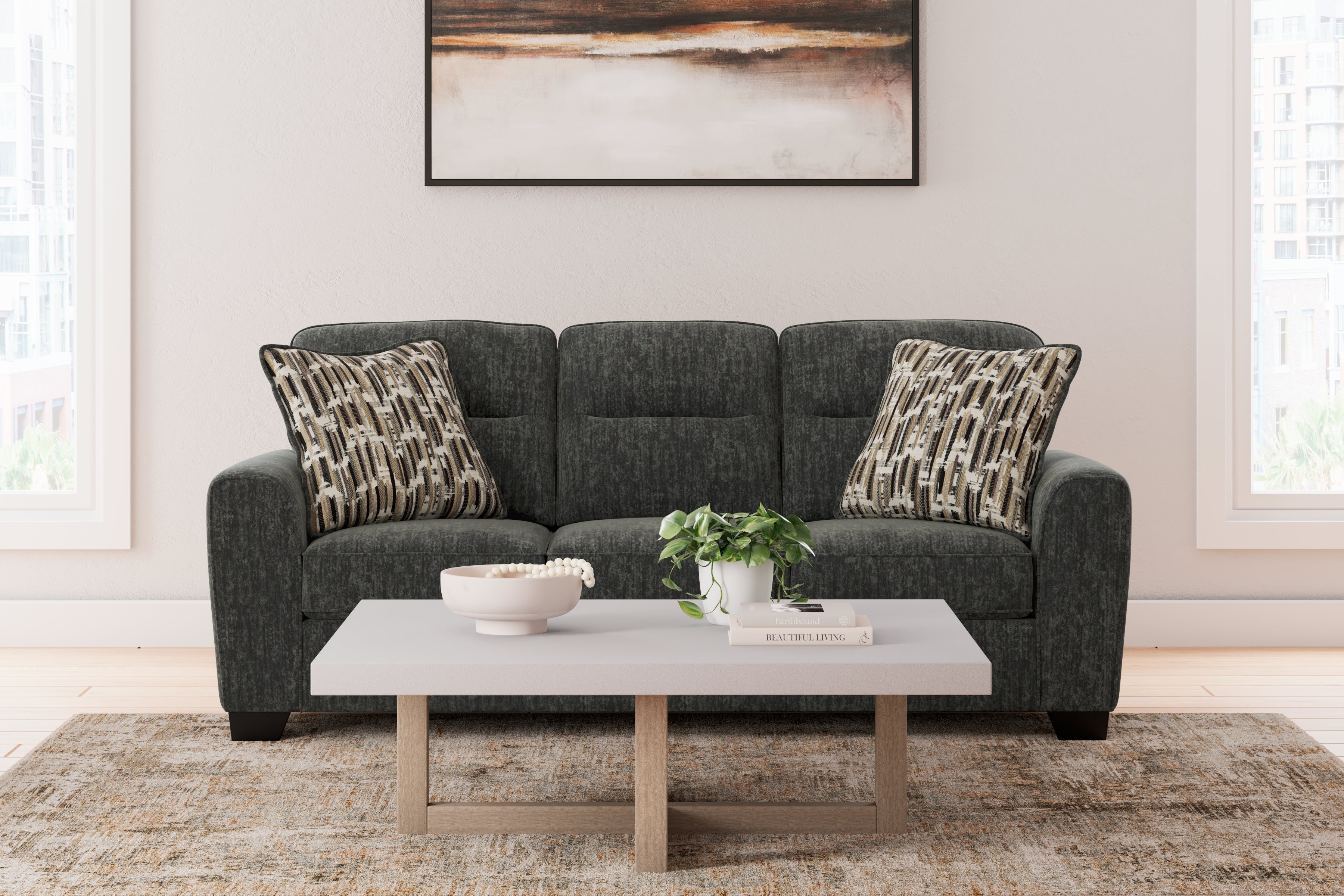 Coral Furniture - Ashley Furniture - Lonoke Living Room - Sofa / Gunmetal - 5050438
