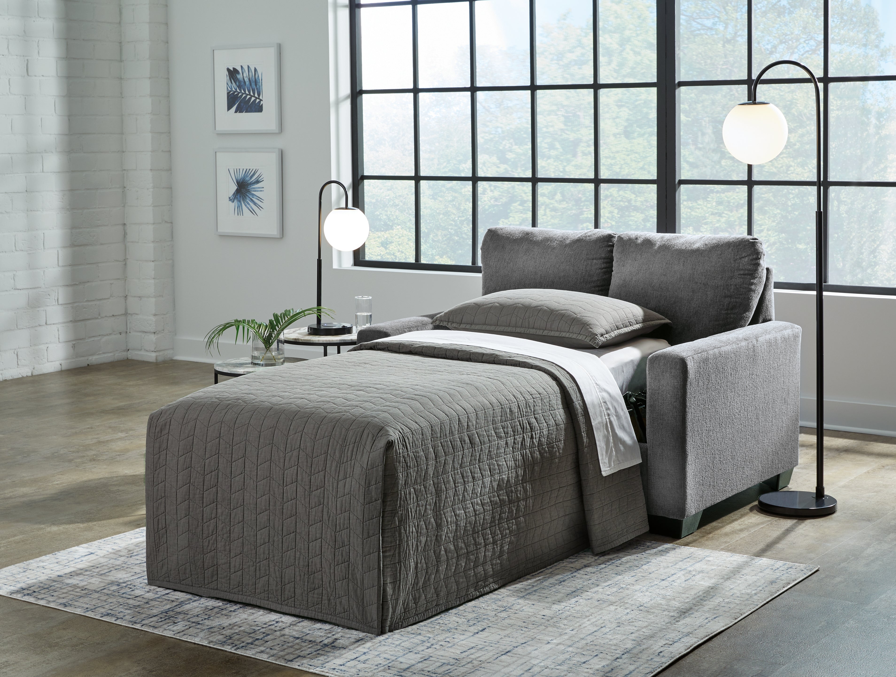 Coral Furniture - Ashley Furniture - Rannis Living Room - Twin Sofa Sleeper / Pewter - 5360237