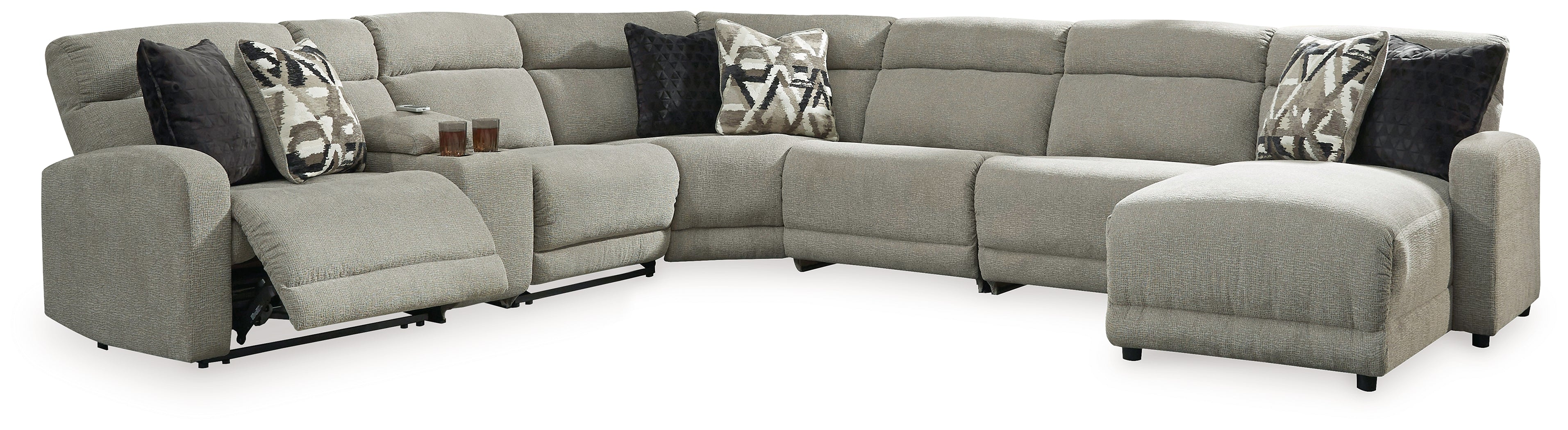 Coral Furniture - Ashley Furniture - Colleyville Sectional - 7-Piece Power Reclining Sectional with Chaise / Stone - 54405S32