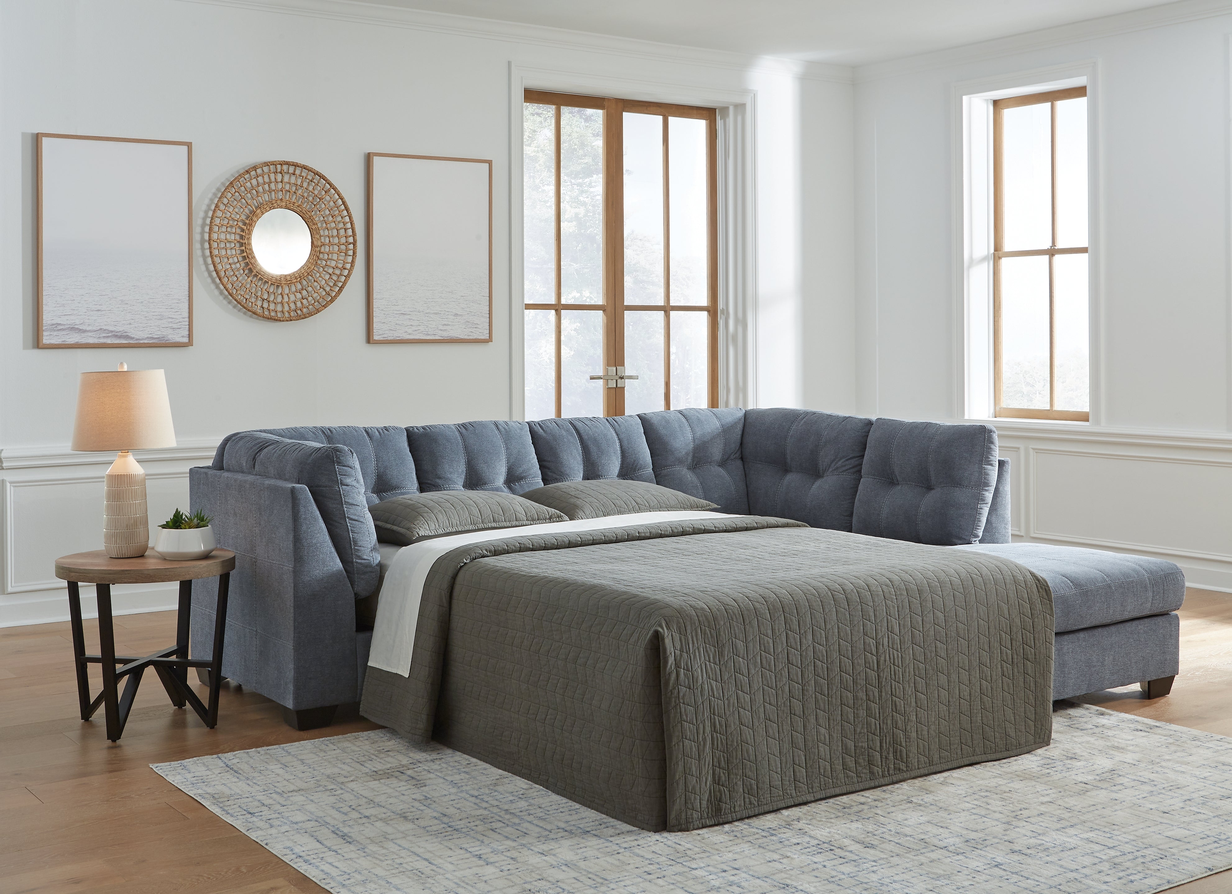 Coral Furniture - Ashley Furniture - Marleton Sectional - 2-Piece Sleeper Sectional with Chaise / Denim - 55303S4